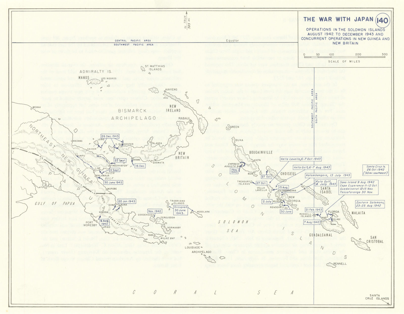 World War 2. Aug 1942-Dec 1943. Solomon Islands New Guinea New Britain 1959 map