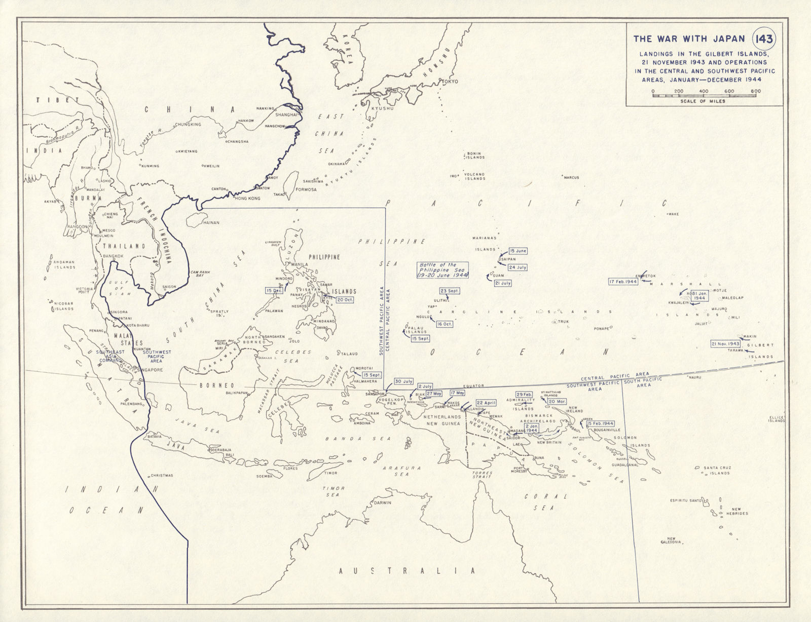 Associate Product World War 2. Nov 1943-Dec 1944. Gilbert Islands. Pacific landings & Ops 1959 map