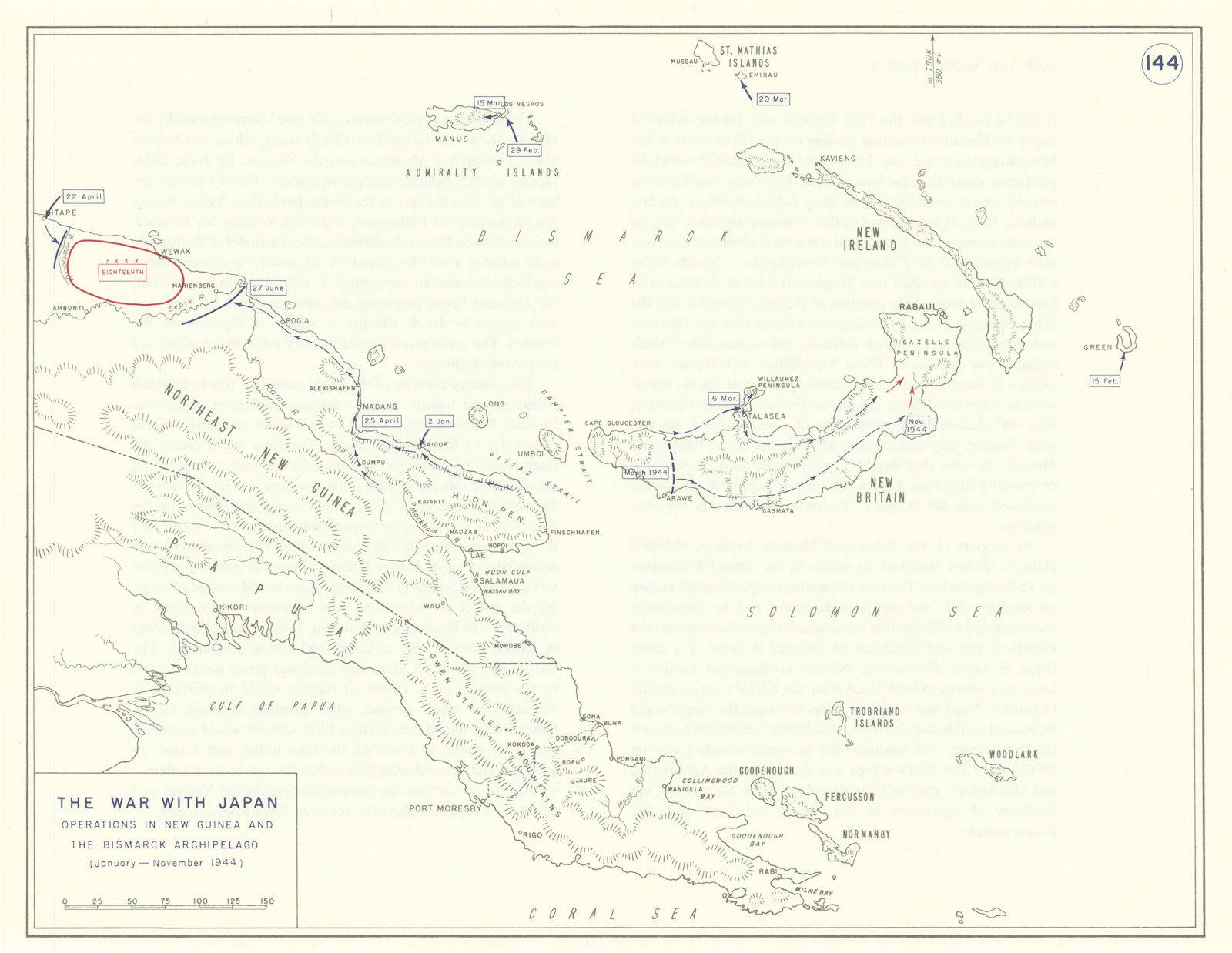 Associate Product World War 2. Jan-Nov 1944. New Guinea & Bismarck Archipelago operations 1959 map