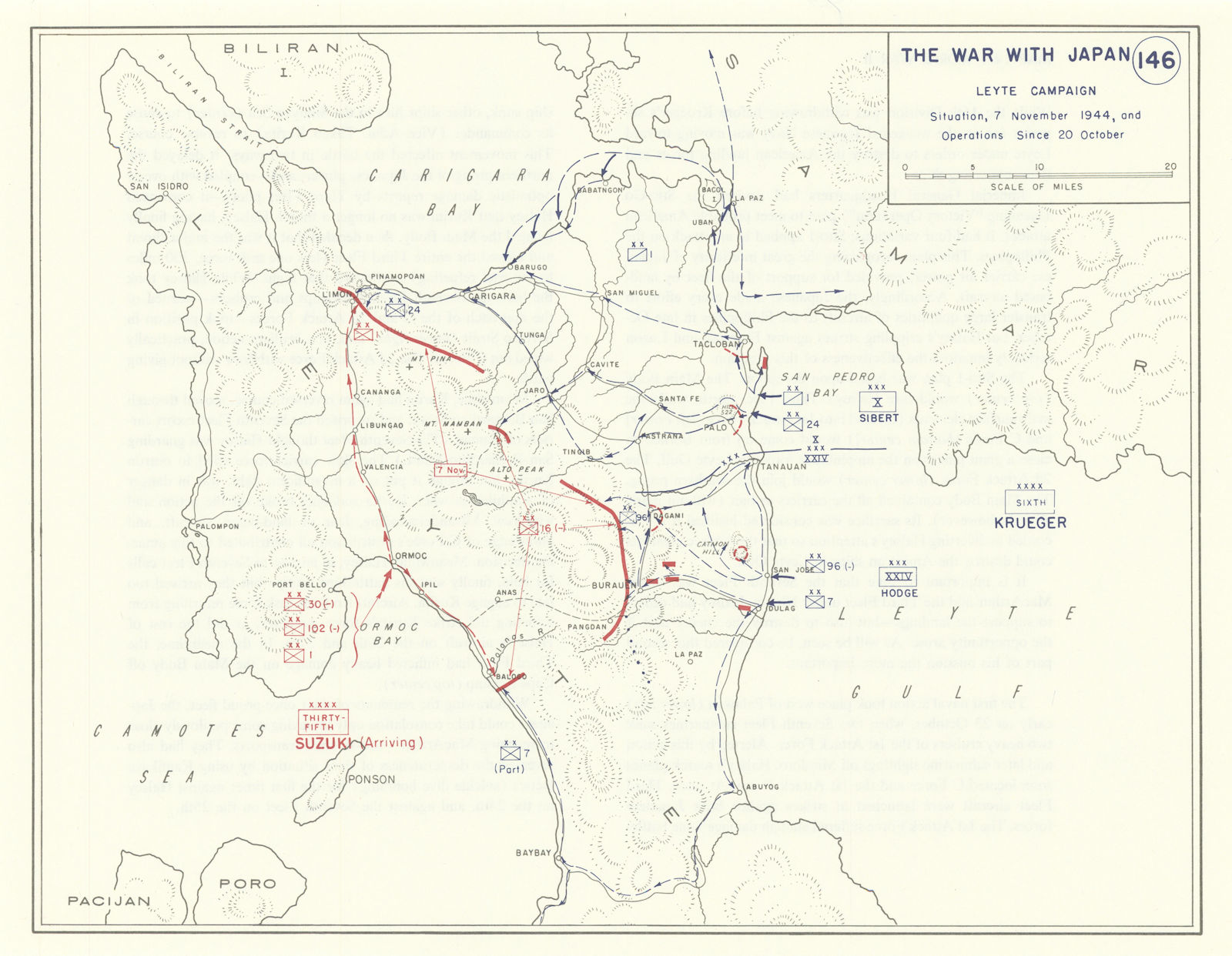 World War 2. Leyte Campaign. 20 October-7 November 1944 Operations 1959 map