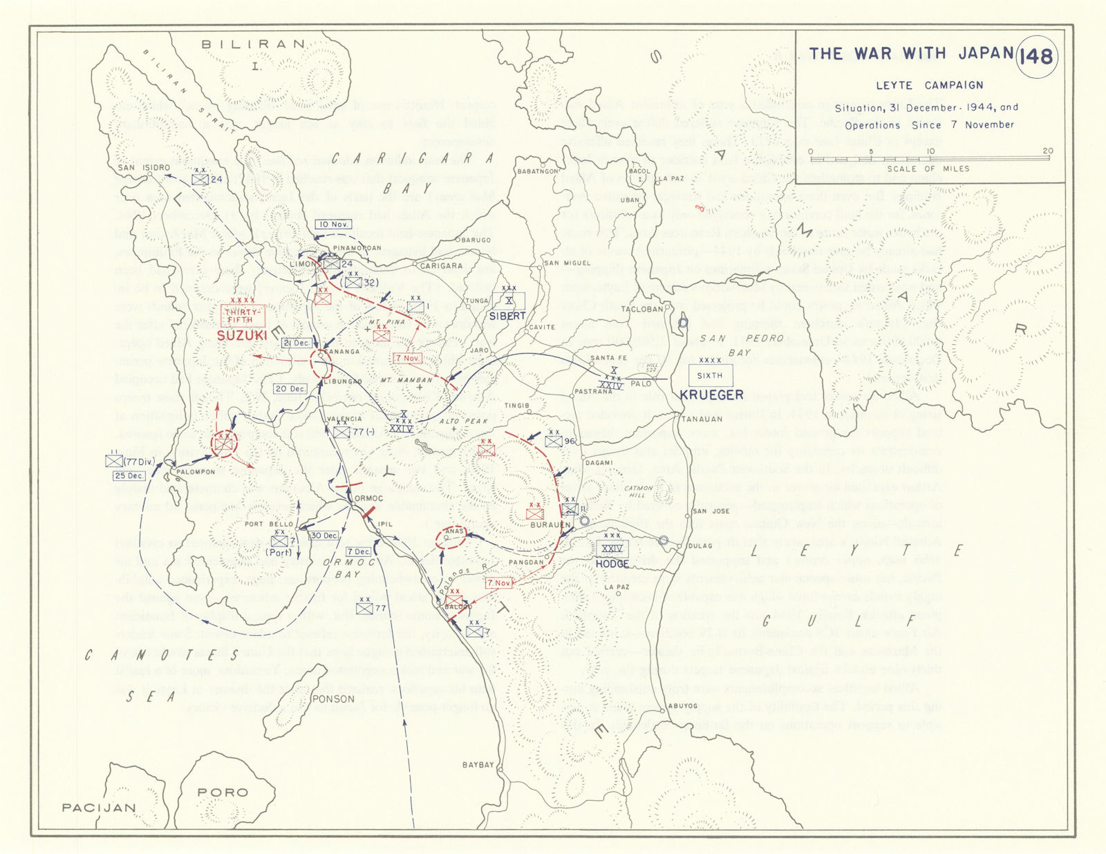 World War 2. Leyte Campaign. November-December 1944 Operations 1959 old map