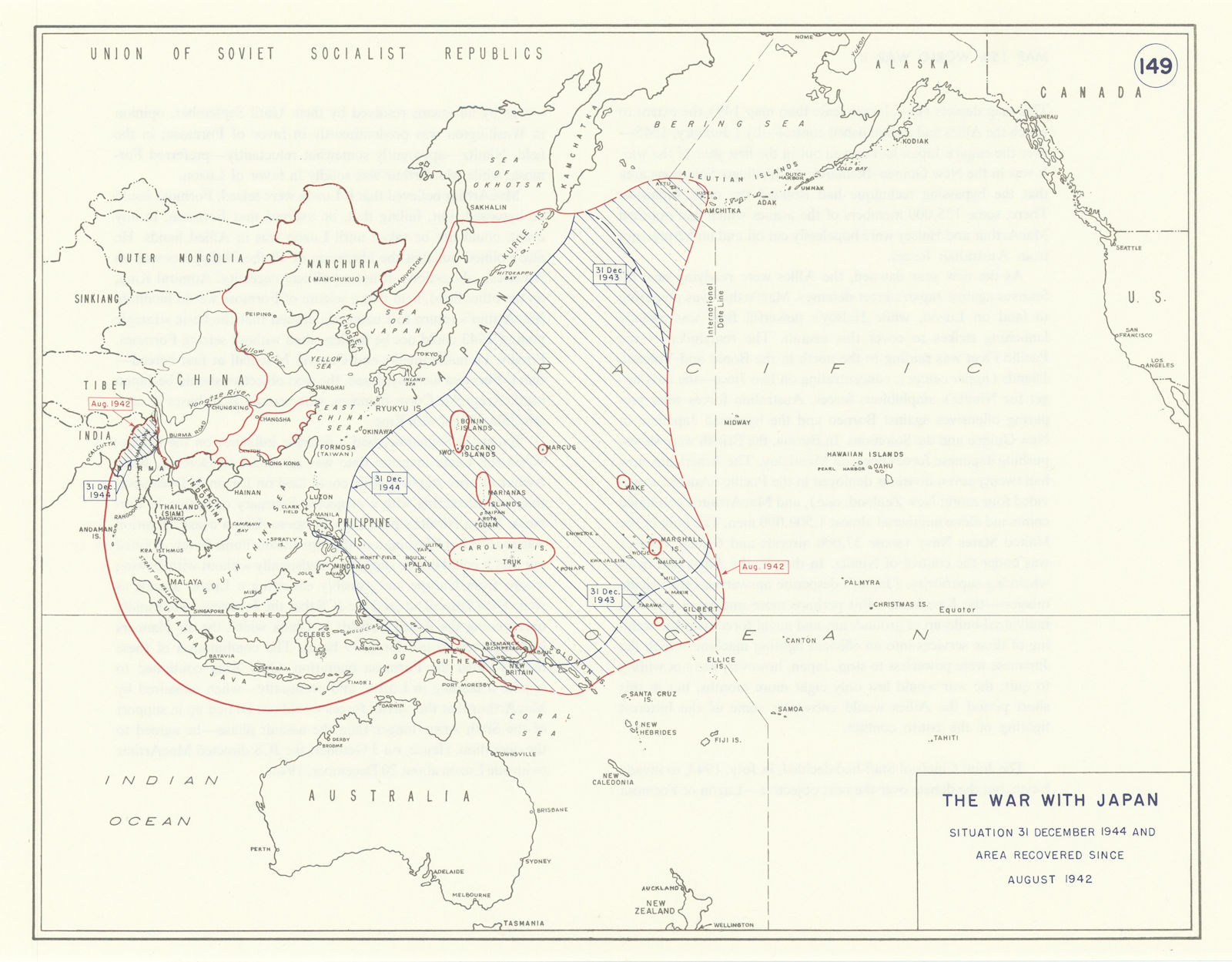 Associate Product World War 2. Pacific Theatre. August 1942-December 1944 area recovered 1959 map