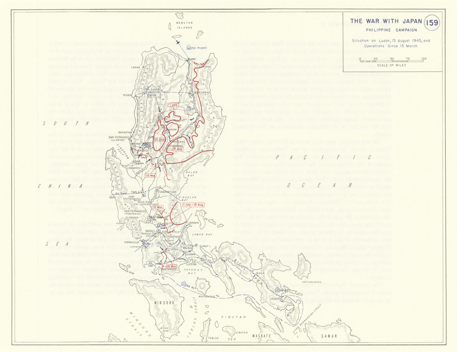 World War 2. Philippine Campaign. March-August 1945 Luzon Operations 1959 map