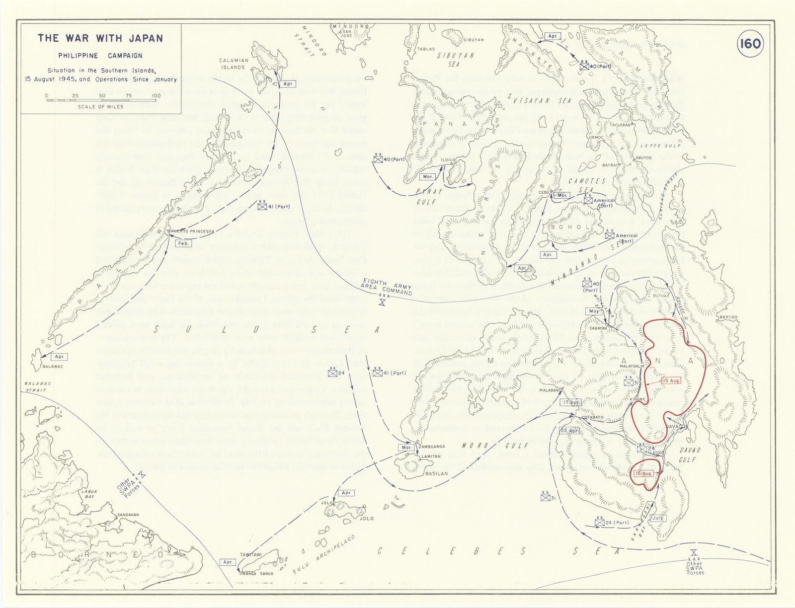 World War 2. Philippine Campaign. Jan-August 1945 Southern Islands Ops 1959 map
