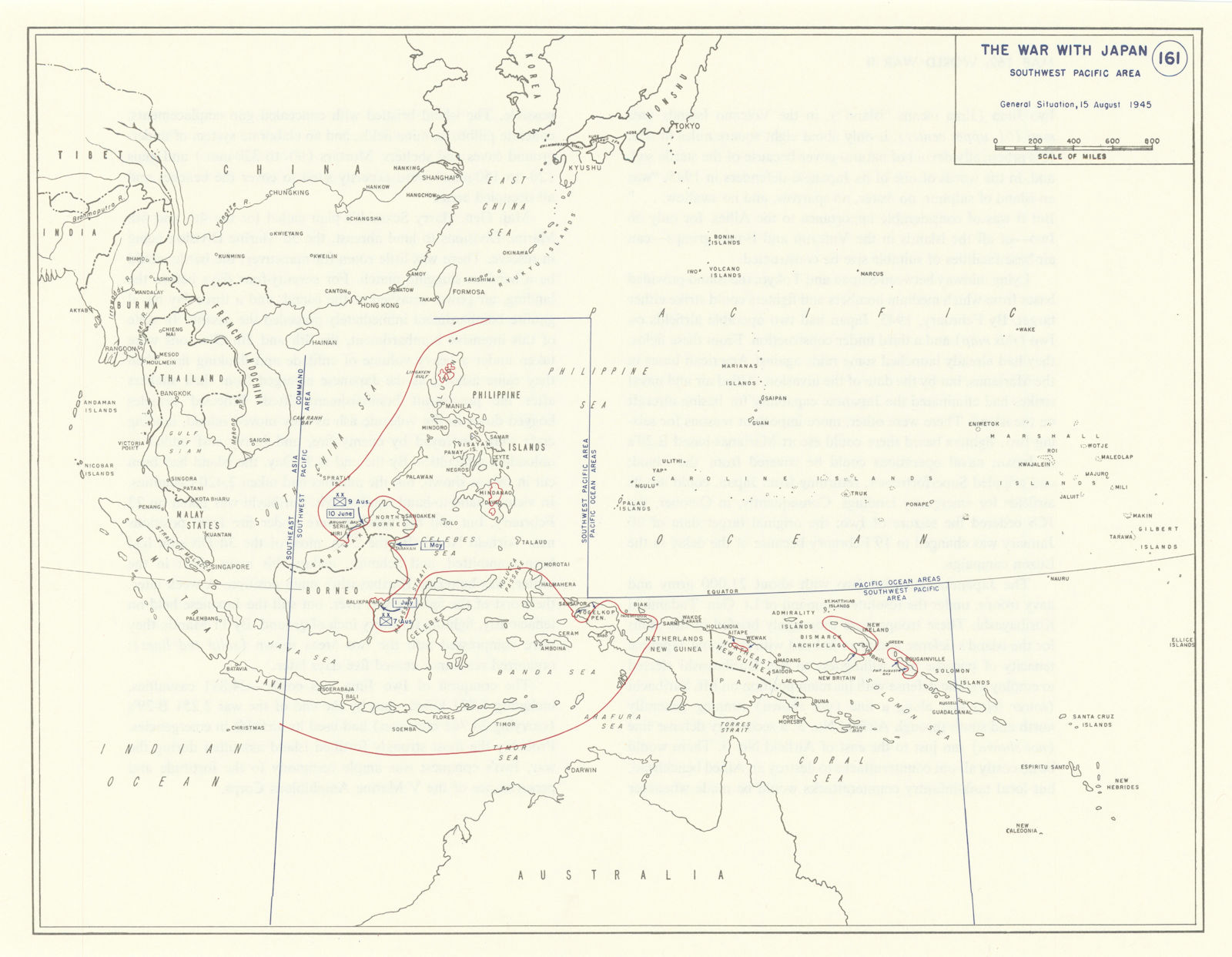 World War 2. Southwest Pacific. 15 August 1945 Japanese surrender 1959 old map