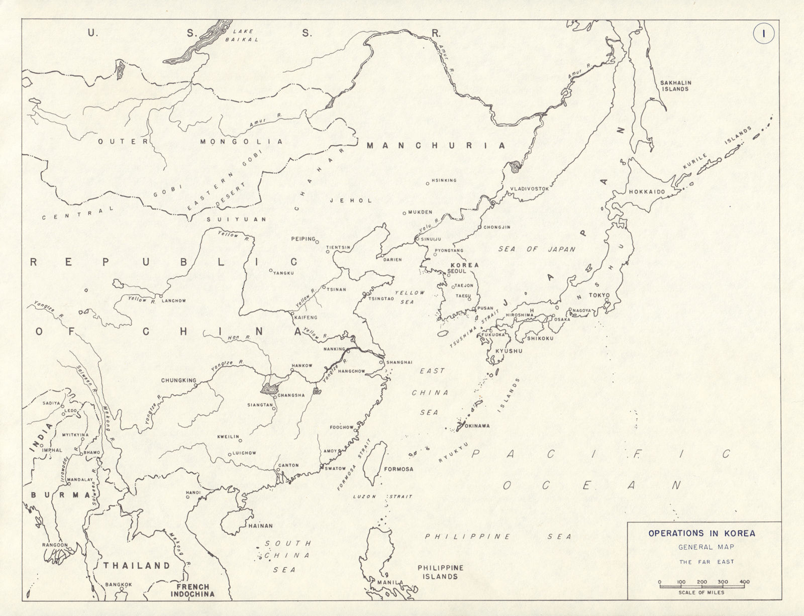 Korean War. General Map - The Far East 1959 old vintage plan chart
