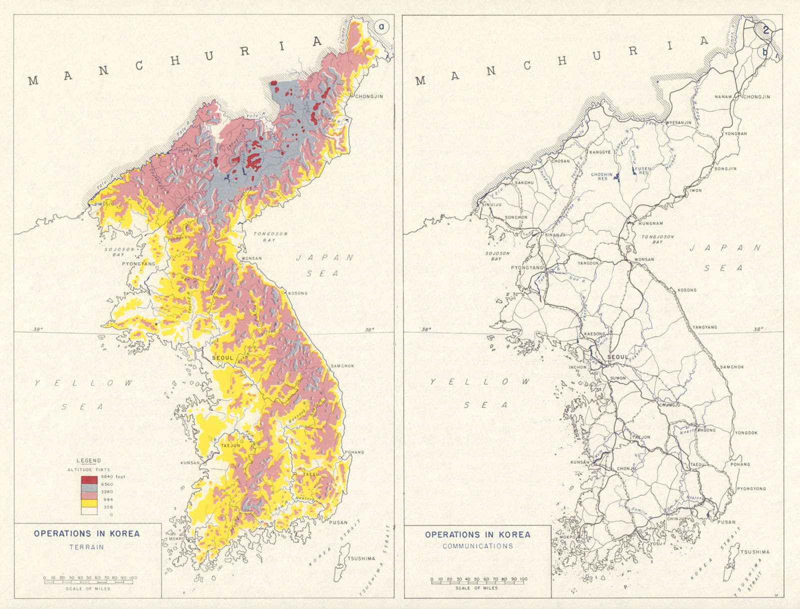 Korean War. Terrain. Communications 1959 old vintage map plan chart