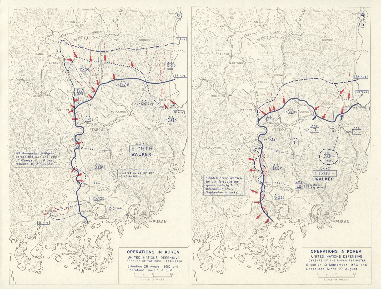 Korean War. 5 August - 10 September 1950 Pusan Perimeter defence 1959 old map