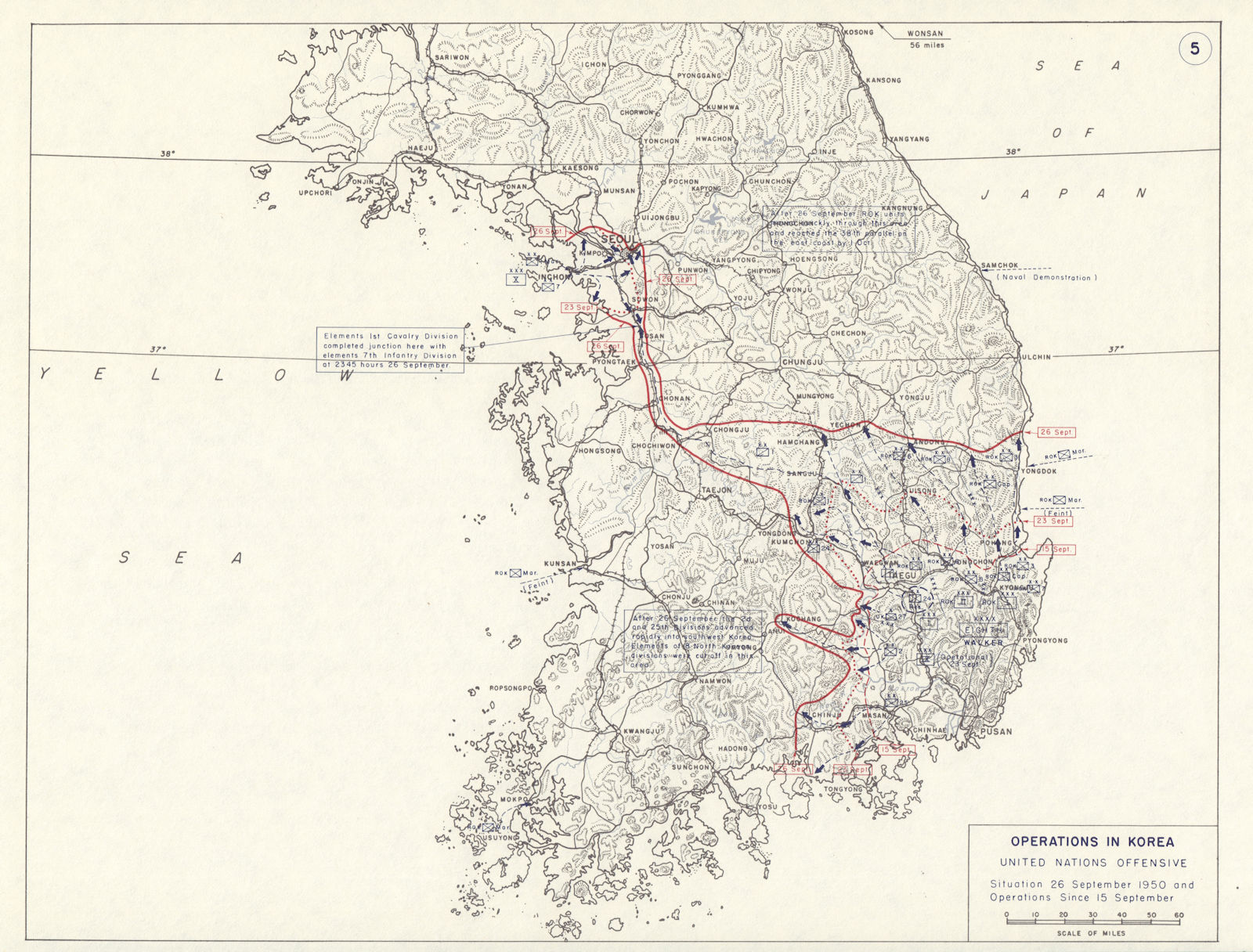 Korean War. 15-26 September 1950. United Nations Offensive 1959 old map