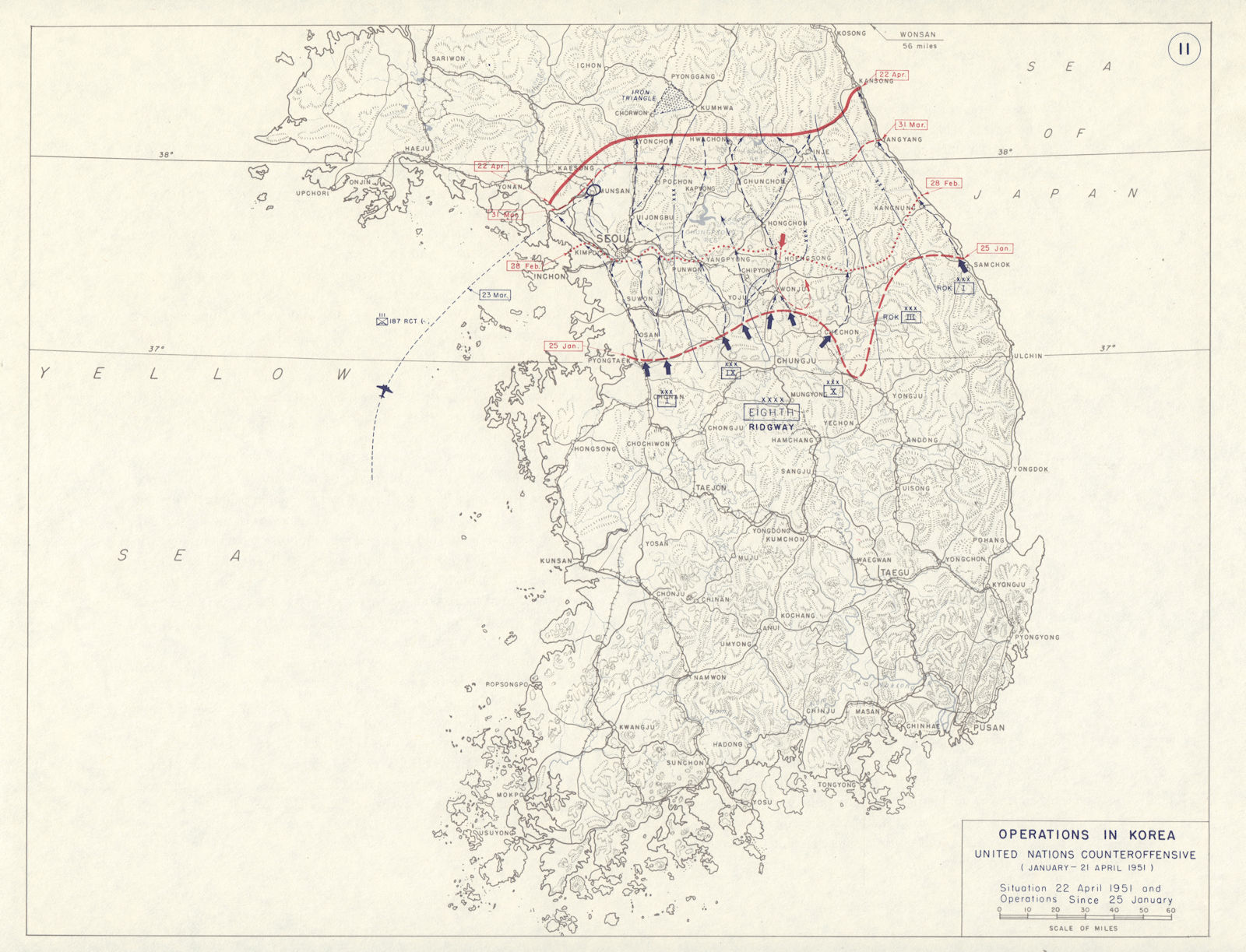 Korean War. 25 January-21 April 1951. United Nations Counter Offensive 1959 map