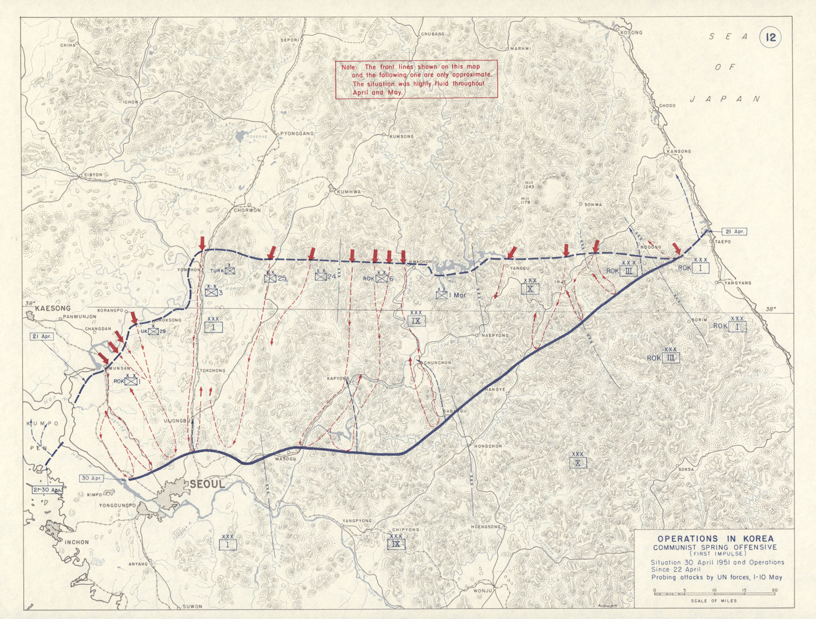 Korean War. April-May 1951. Communist Spring Offensive 1st Impulse 1959 map