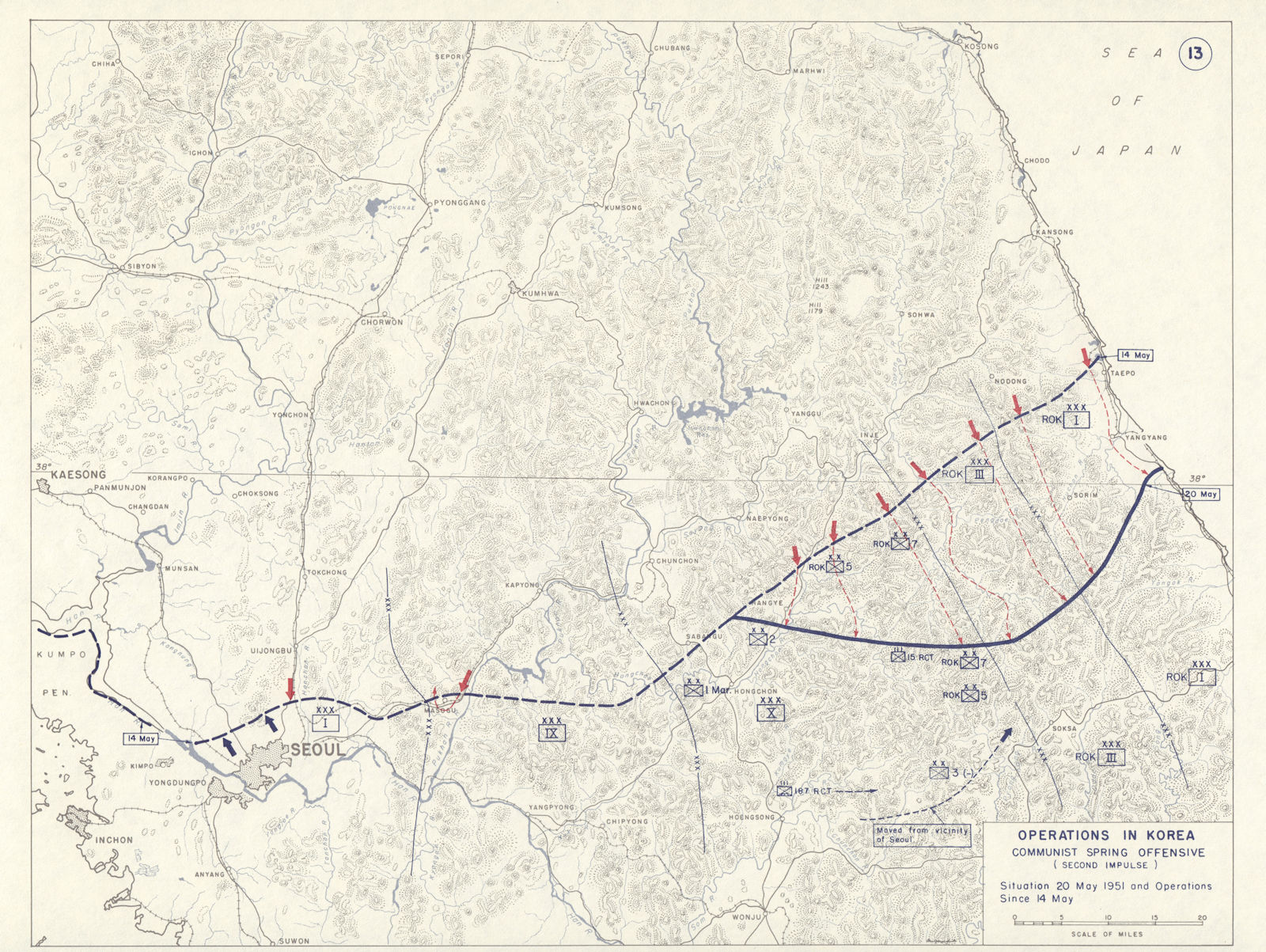 Korean War. 14-20 May 1951. Communist Spring Offensive 2nd Impulse 1959 map
