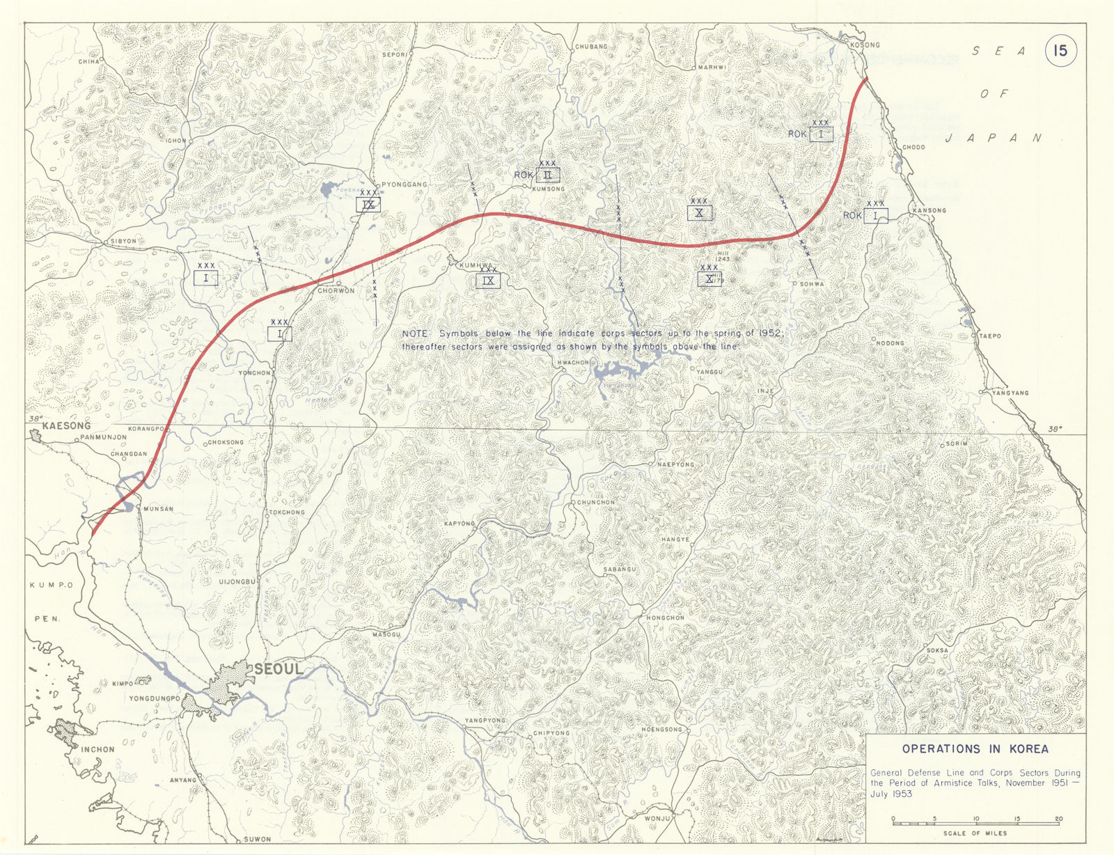 Korean War. General Defense Line. Nov 1951-July 1953 Armistice Talks 1959 map