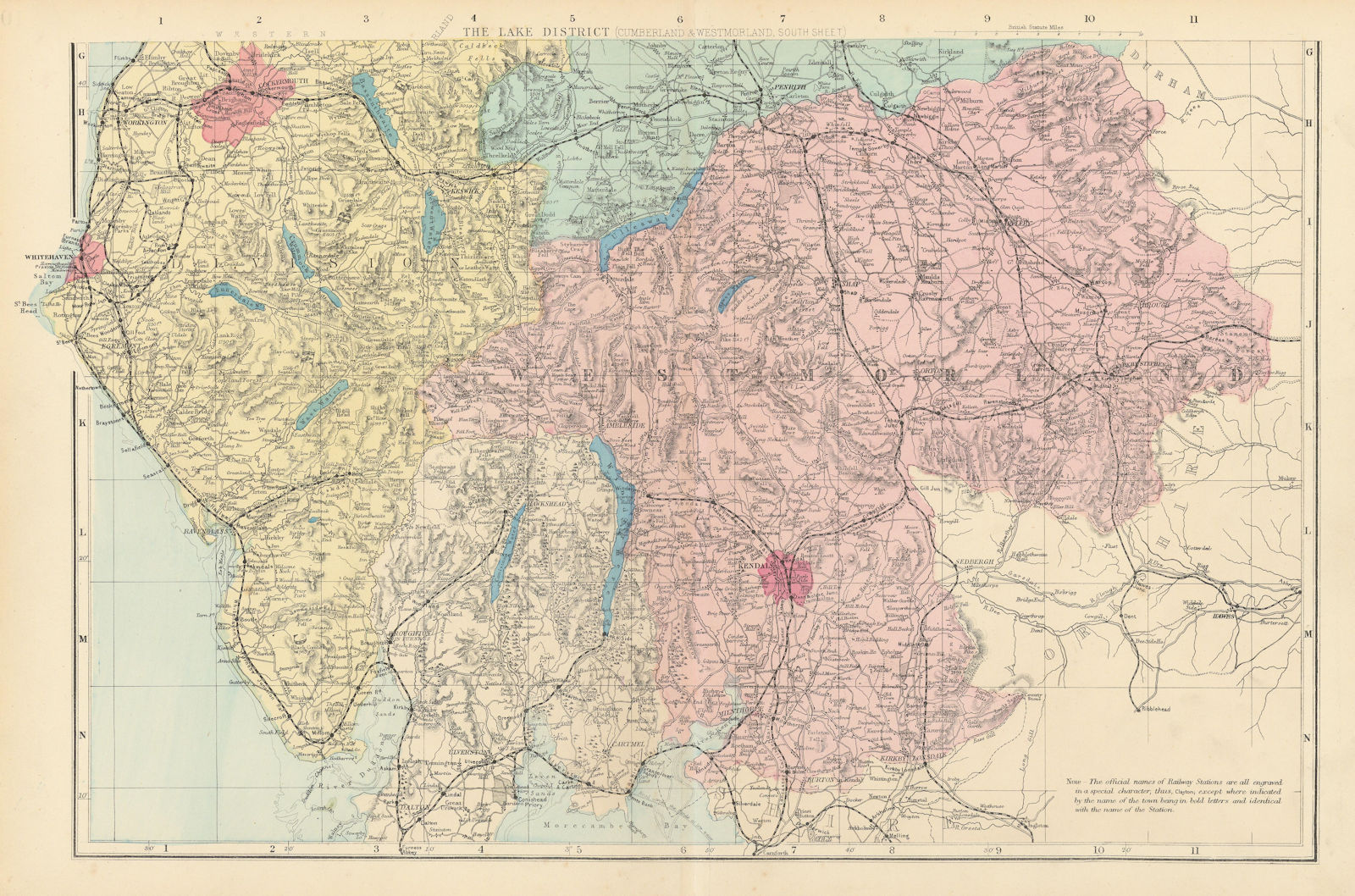 LAKE DISTRICT. Cumbria & Westmorland (South sheet). County map. GW BACON 1884