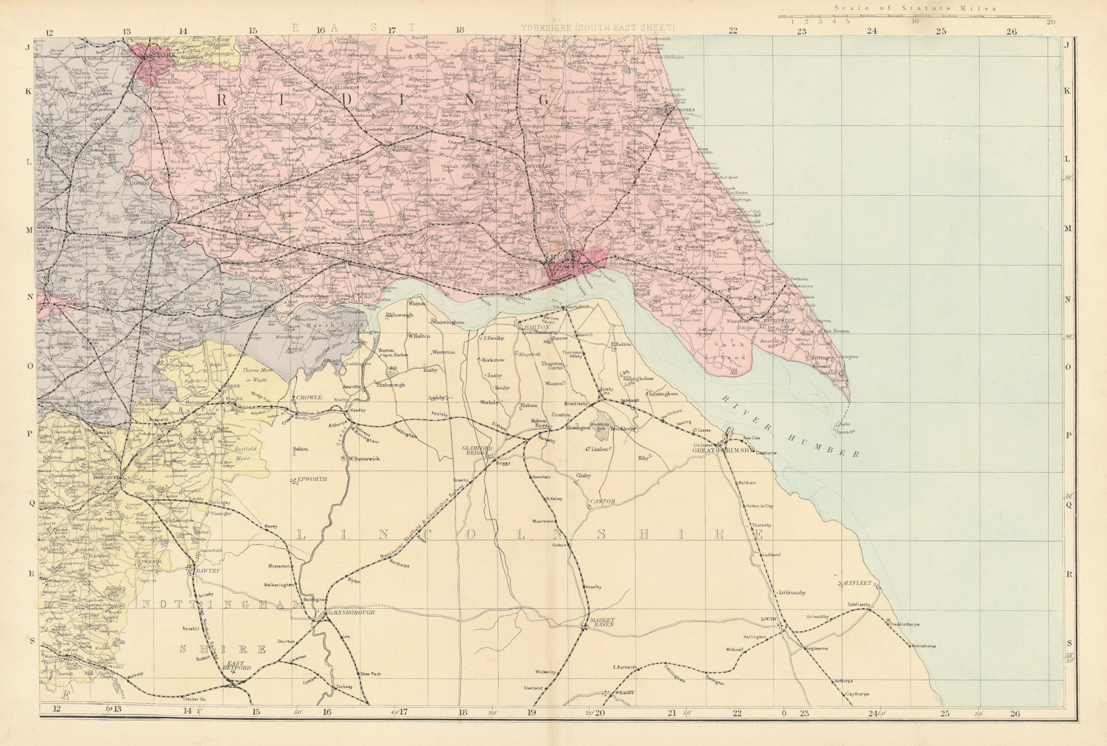 Associate Product YORKSHIRE (South East). Hull York. Antique county map by GW BACON 1884 old