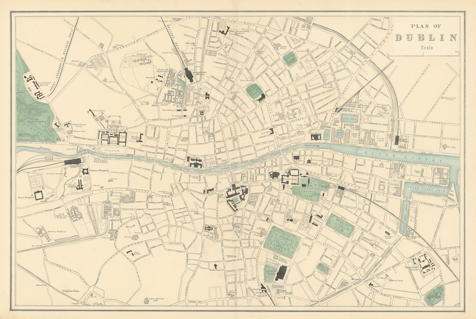 DUBLIN. Antique town plan by GW BACON. Ireland 1884 old map chart