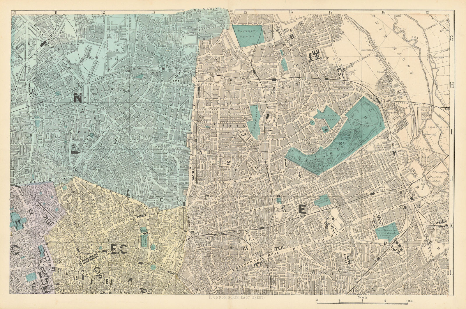 Associate Product LONDON N East. City Hackney Tower Hamlets Islington. Town plan. BACON 1884 map