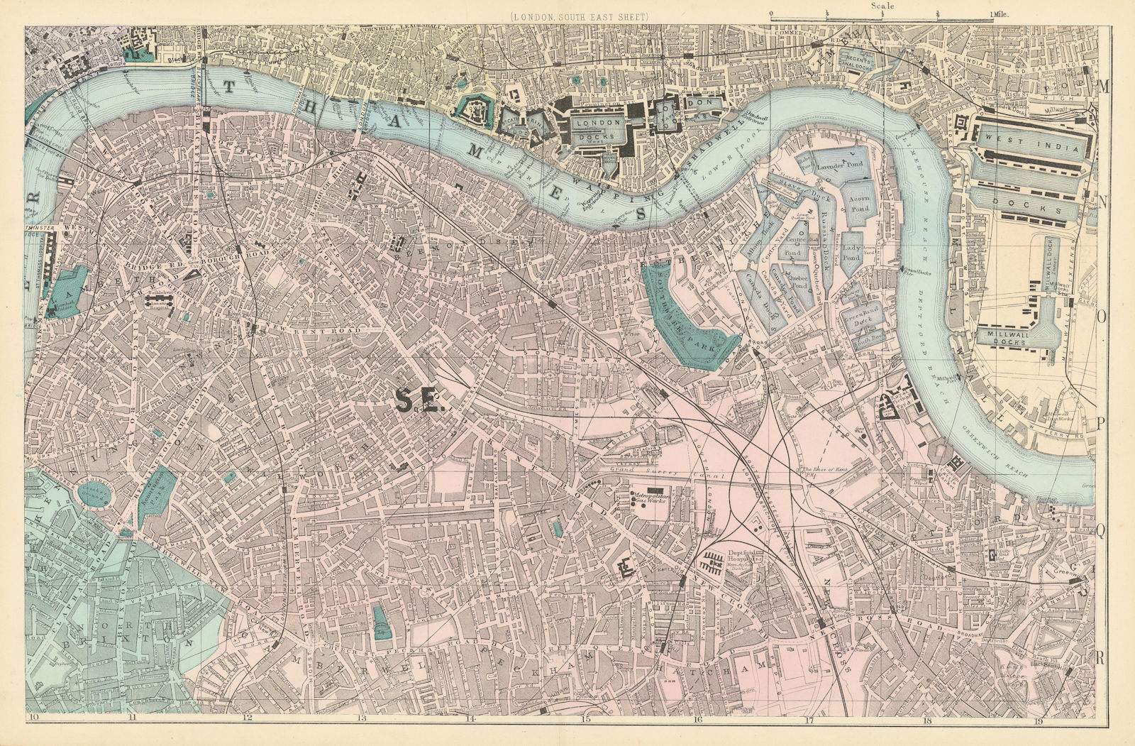 Associate Product LONDON South East. Docks Southwark Lambeth Lewisham. Town plan. BACON 1884 map