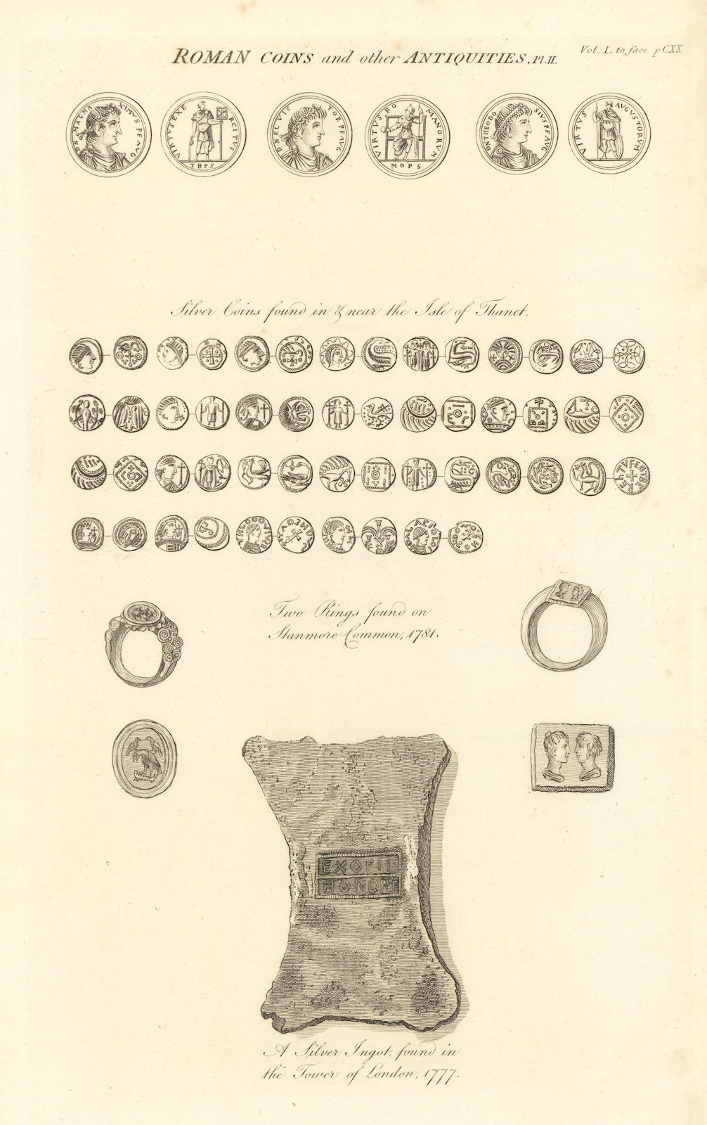 Associate Product Roman coins Isle of Thanet. Rings Stanmore Common. Ingot Tower of London 1806