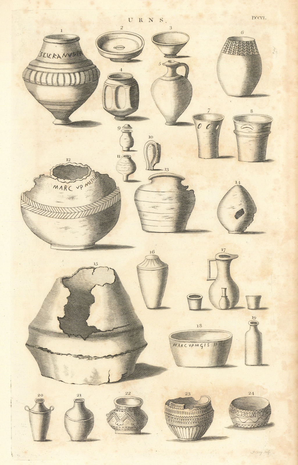 Romano-British Urns. Antique print 1806 old vintage picture
