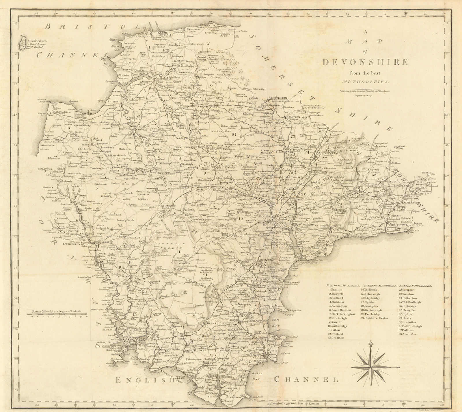 "A map of Devonshire from the best authorities". County map. CARY 1806 old