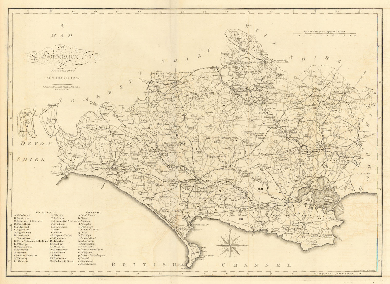 Associate Product "A map of Dorsetshire from the best authorities". County map. CARY 1806