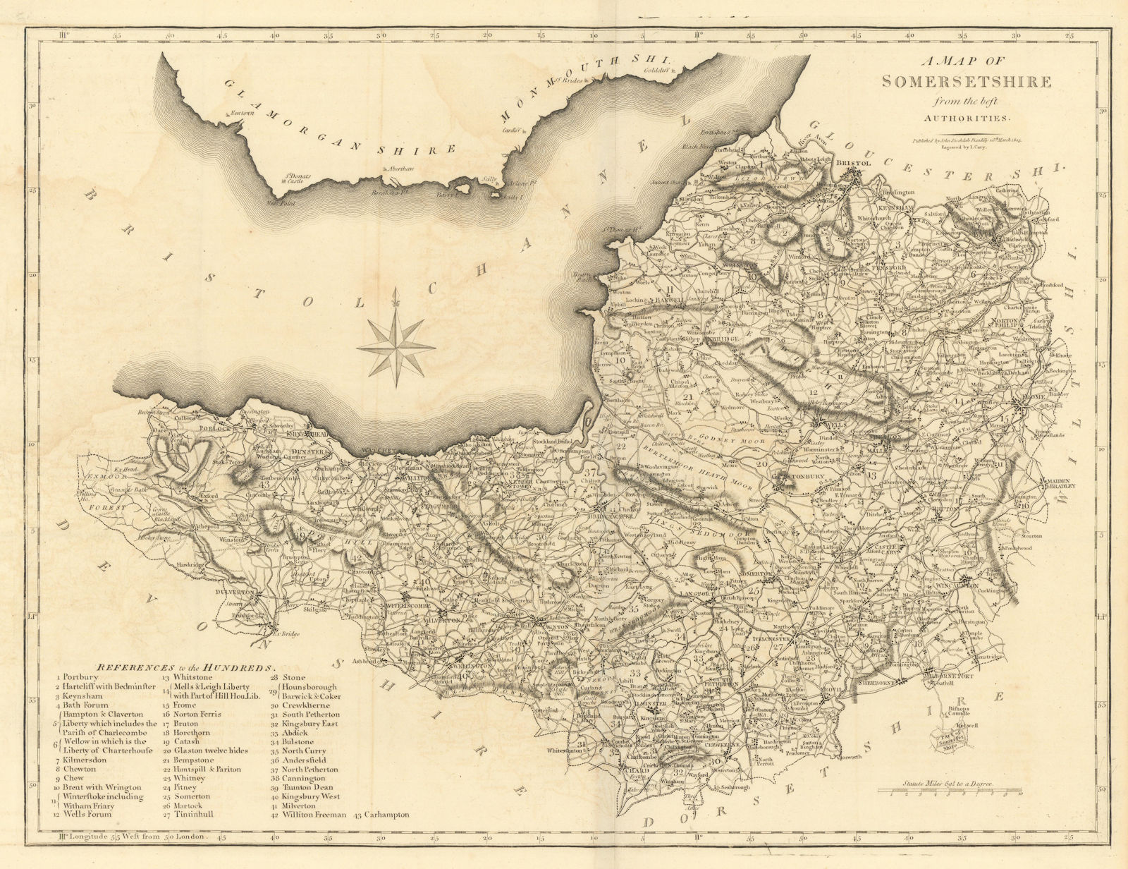 Associate Product "A map of Somersetshire from the best authorities". County map. CARY 1806