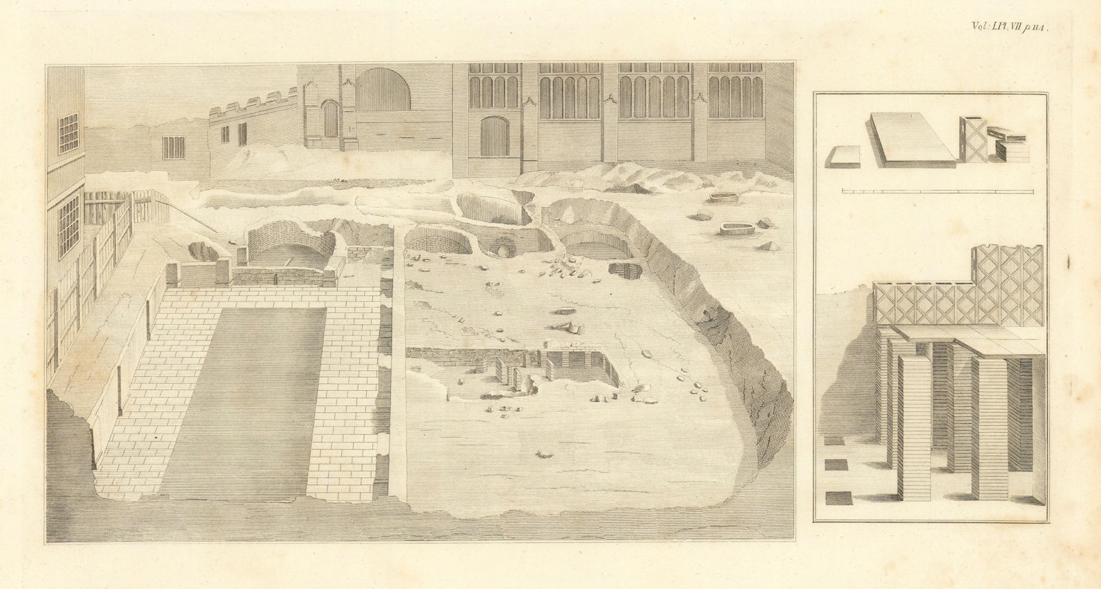 View of the Roman Baths discovered in the City of Bath in 1755. CARY 1806