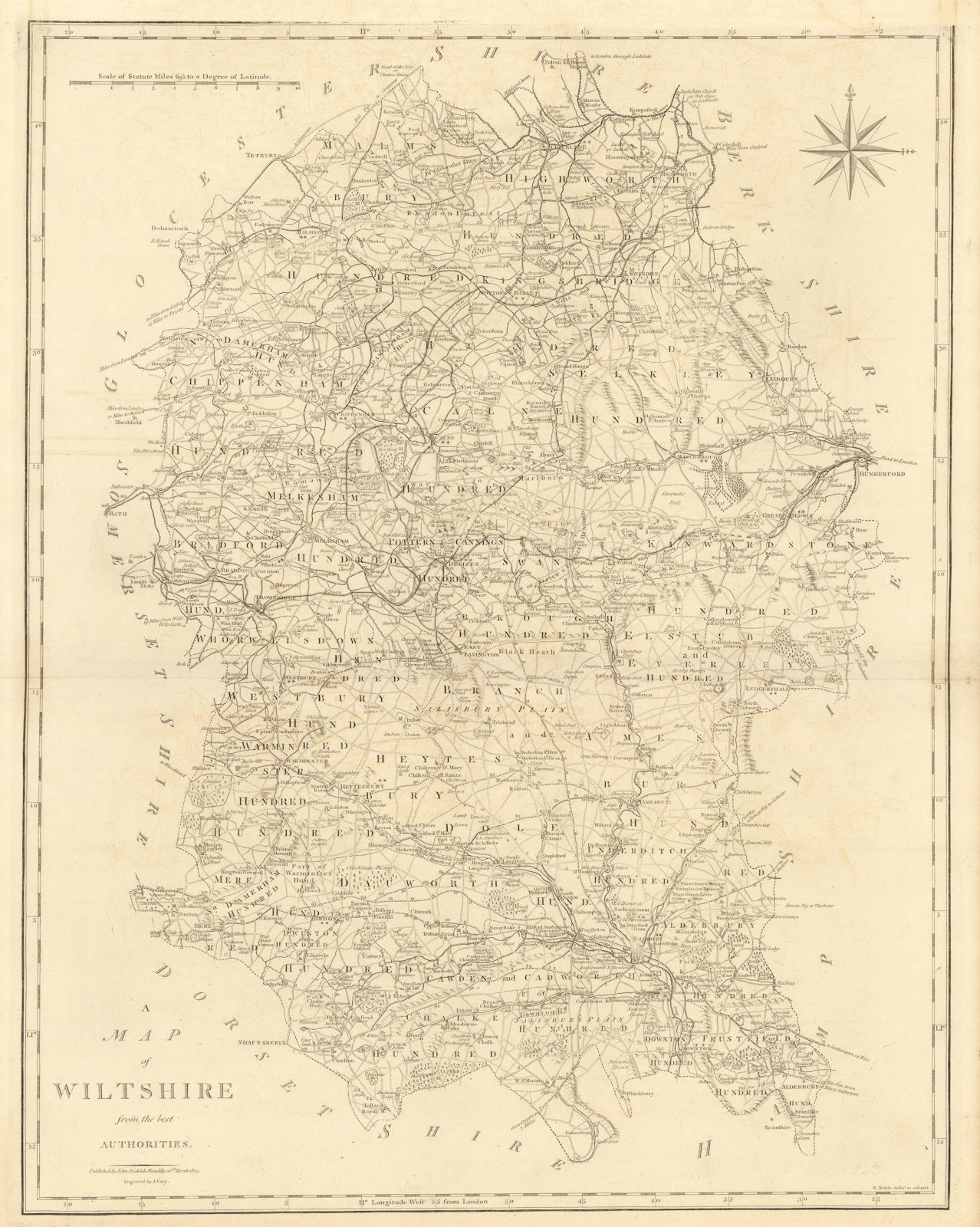 "A map of Wiltshire from the best authorities". County map. CARY 1806 old