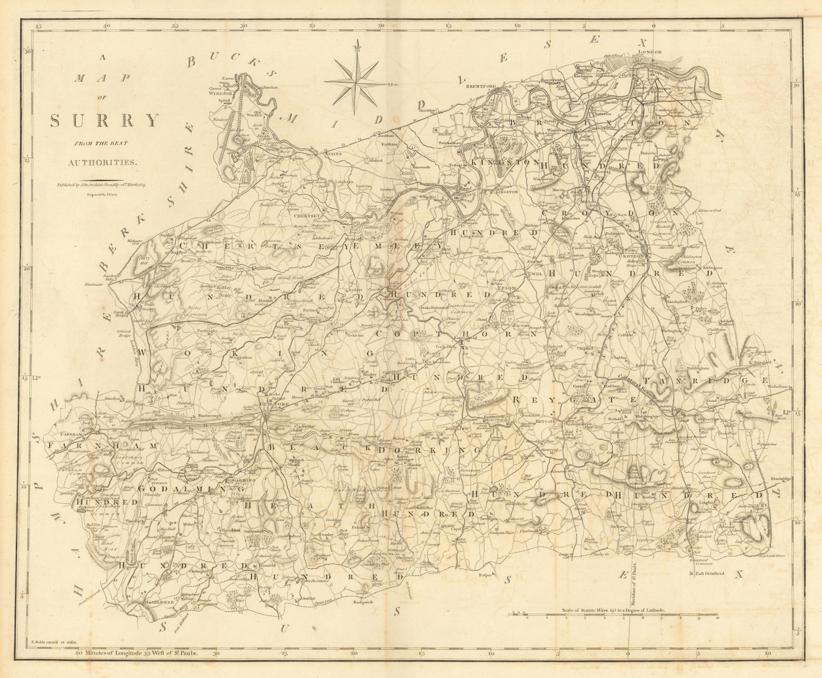 Associate Product "A map of Surry from the best authorities". Surrey county map. CARY 1806