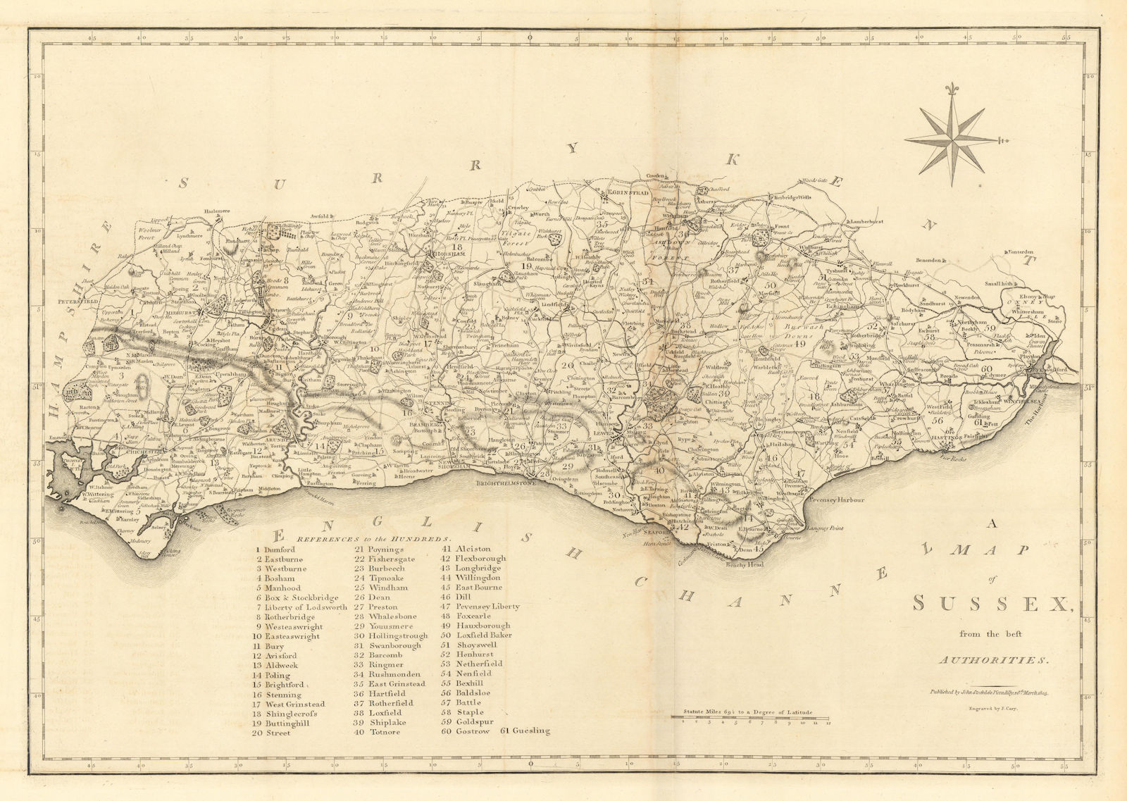 Associate Product "A map of Sussex from the best authorities". County map. CARY 1806 old