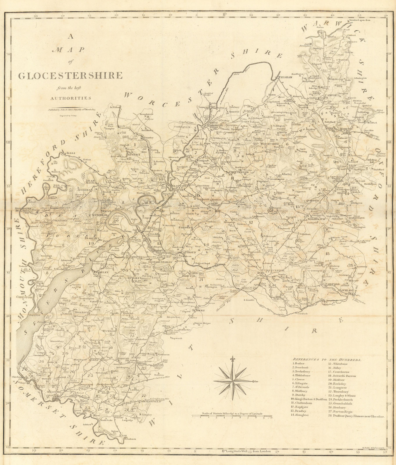 Associate Product "Glocestershire from the best authorities" Gloucestershire county map. CARY 1806