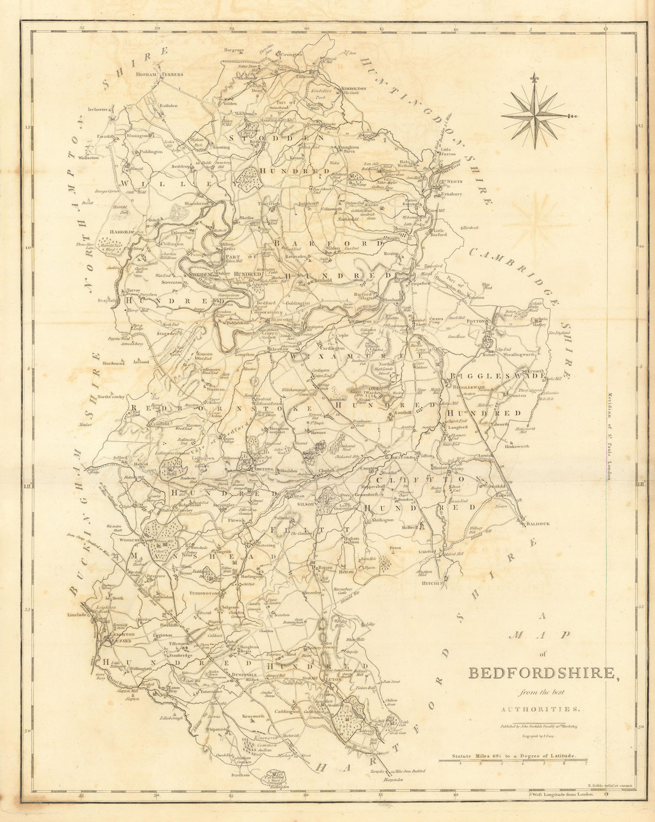 Associate Product "A map of Bedfordshire from the best authorities". County map. CARY 1806