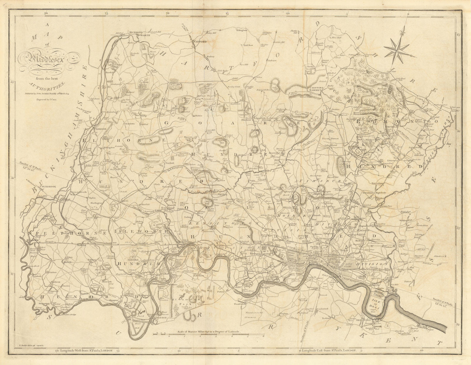Associate Product "A map of Middlesex from the best authorities". County map. CARY 1806 old