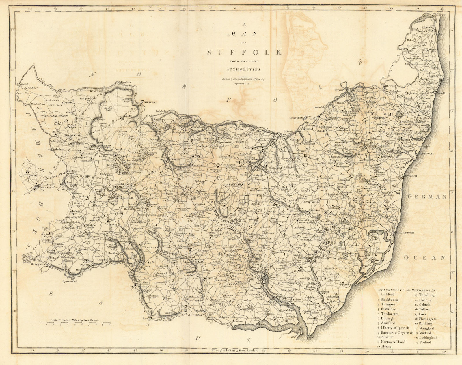 "A map of Suffolk from the best authorities". County map. CARY 1806 old