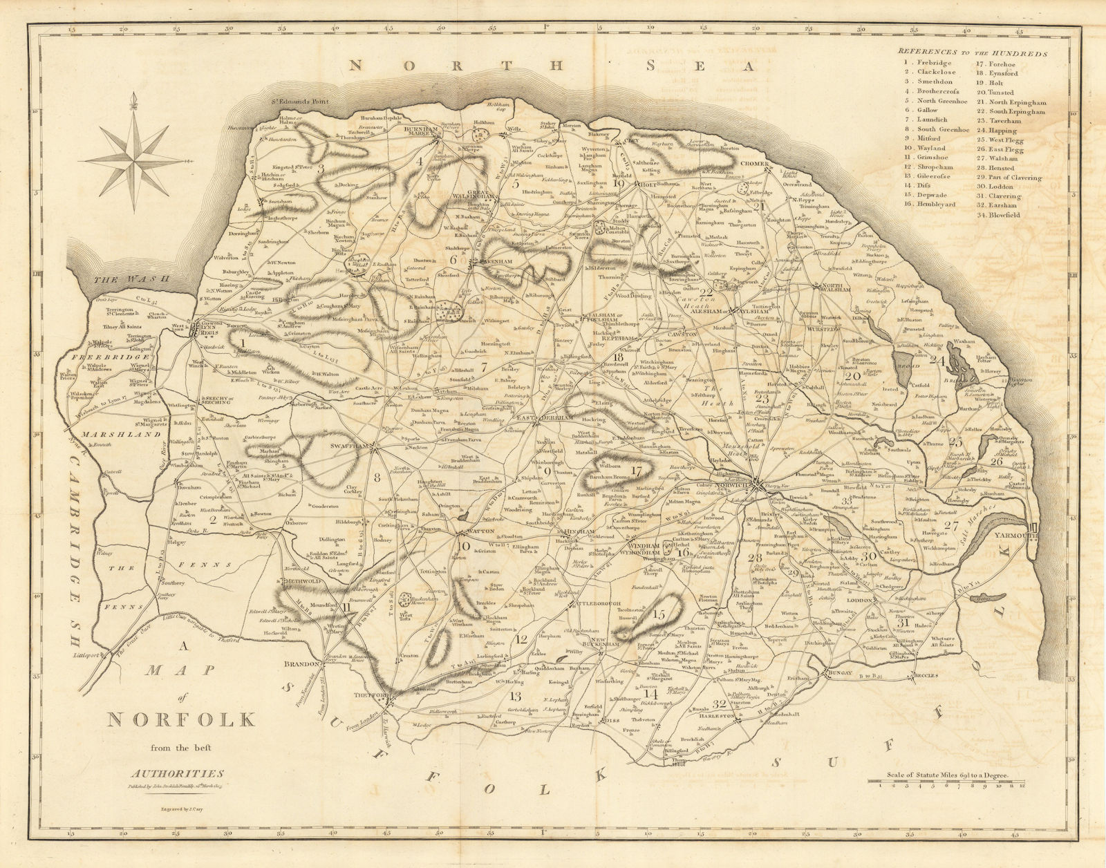 "A map of Norfolk from the best authorities". County map. CARY 1806 old