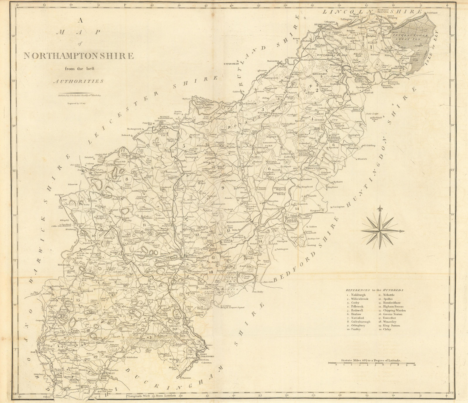 Associate Product "A map of Northamptonshire from the best authorities". County map. CARY 1806