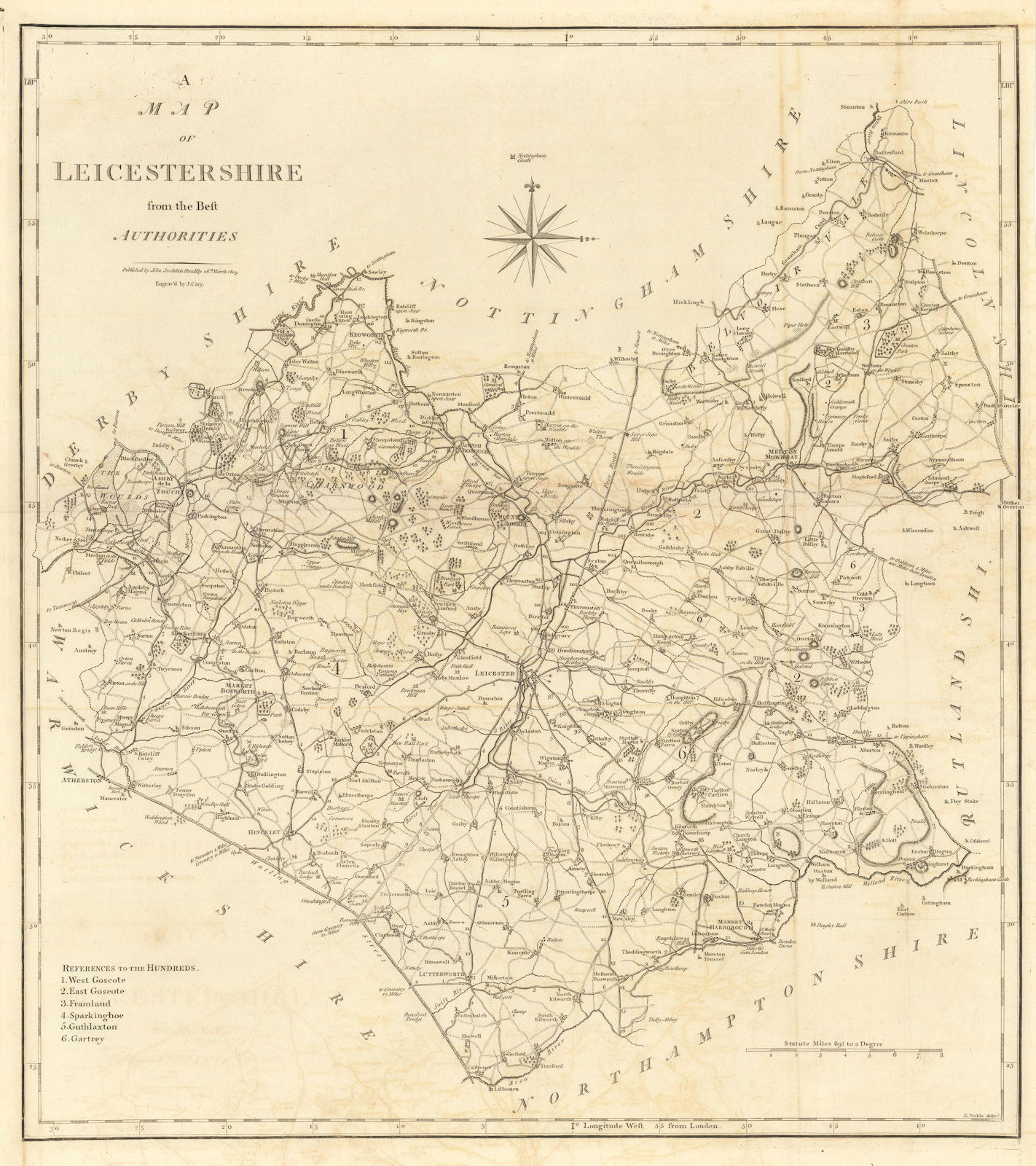 Associate Product "A map of Leicestershire from the best authorities". County map. CARY 1806