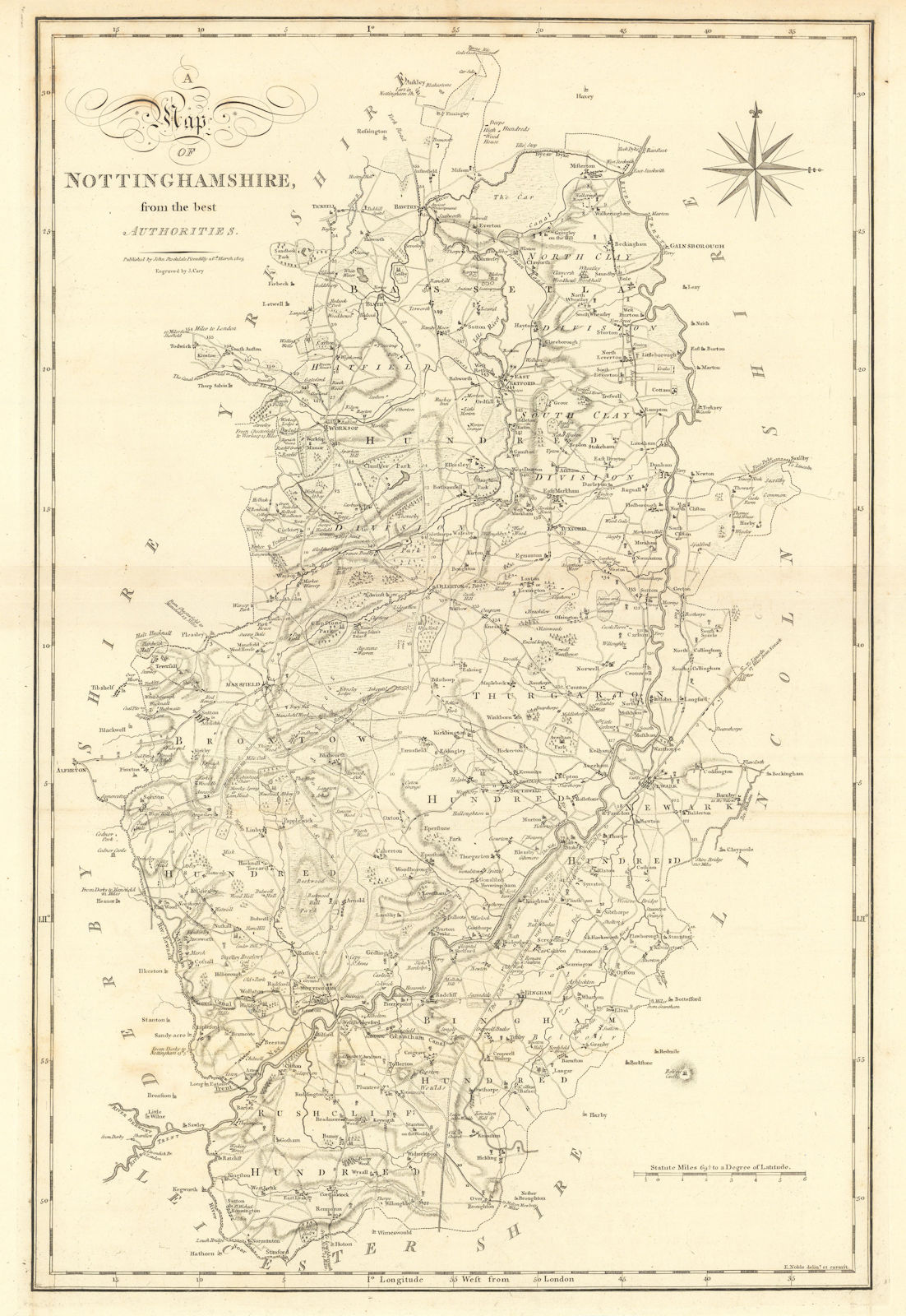 Associate Product "A map of Nottinghamshire from the best authorities". County map. CARY 1806