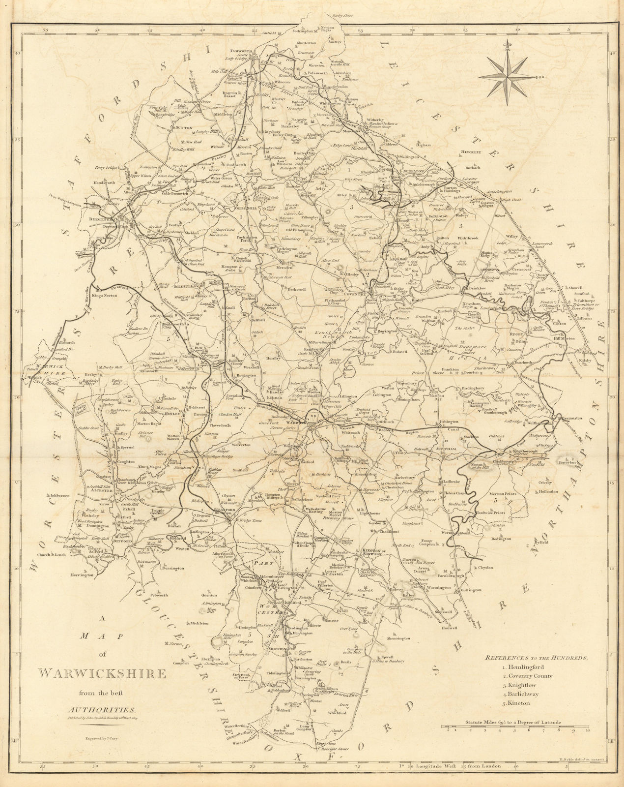 Associate Product "A map of Warwickshire from the best authorities". County map. CARY 1806