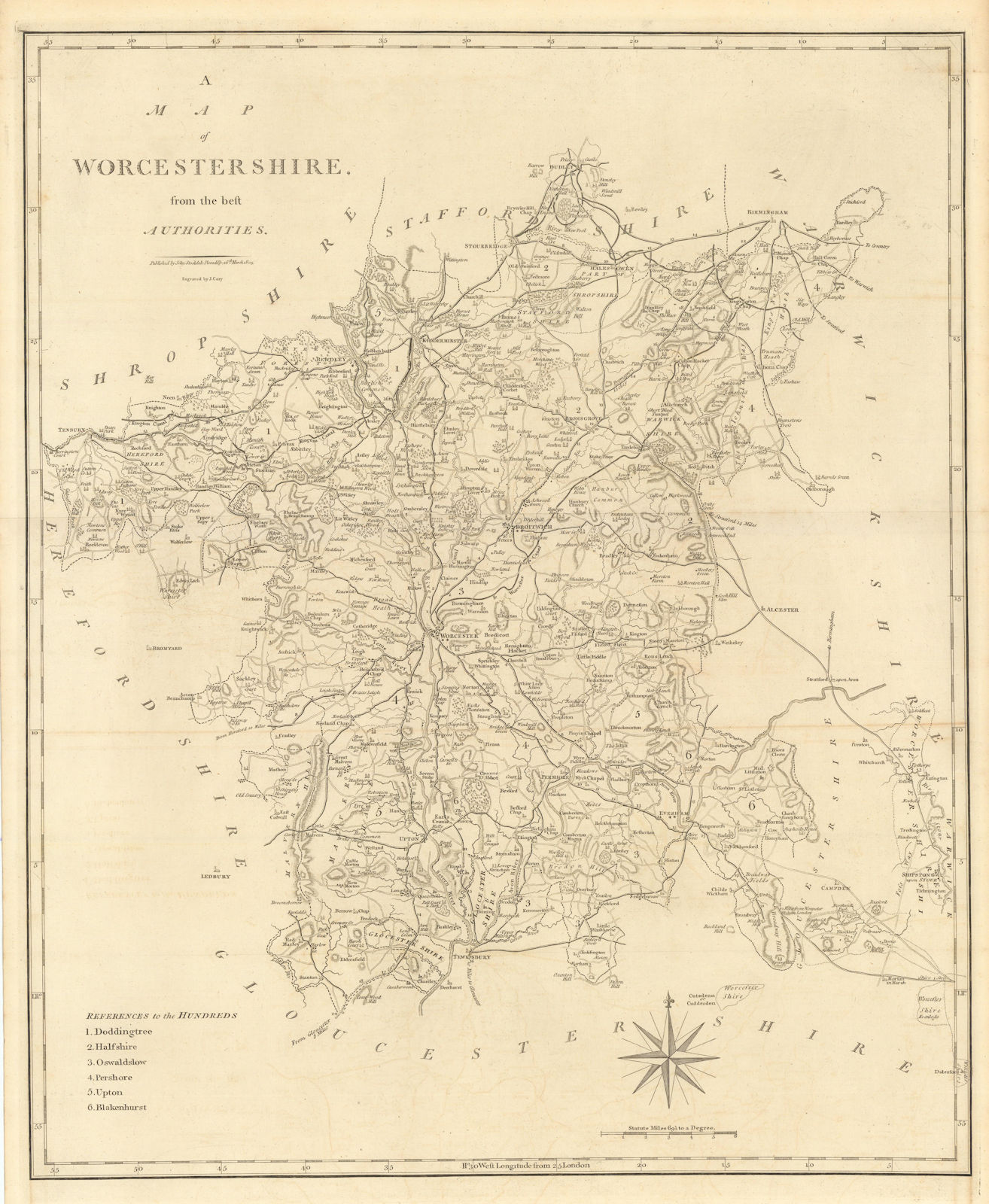 Associate Product "A map of Worcestershire from the best authorities". County map. CARY 1806
