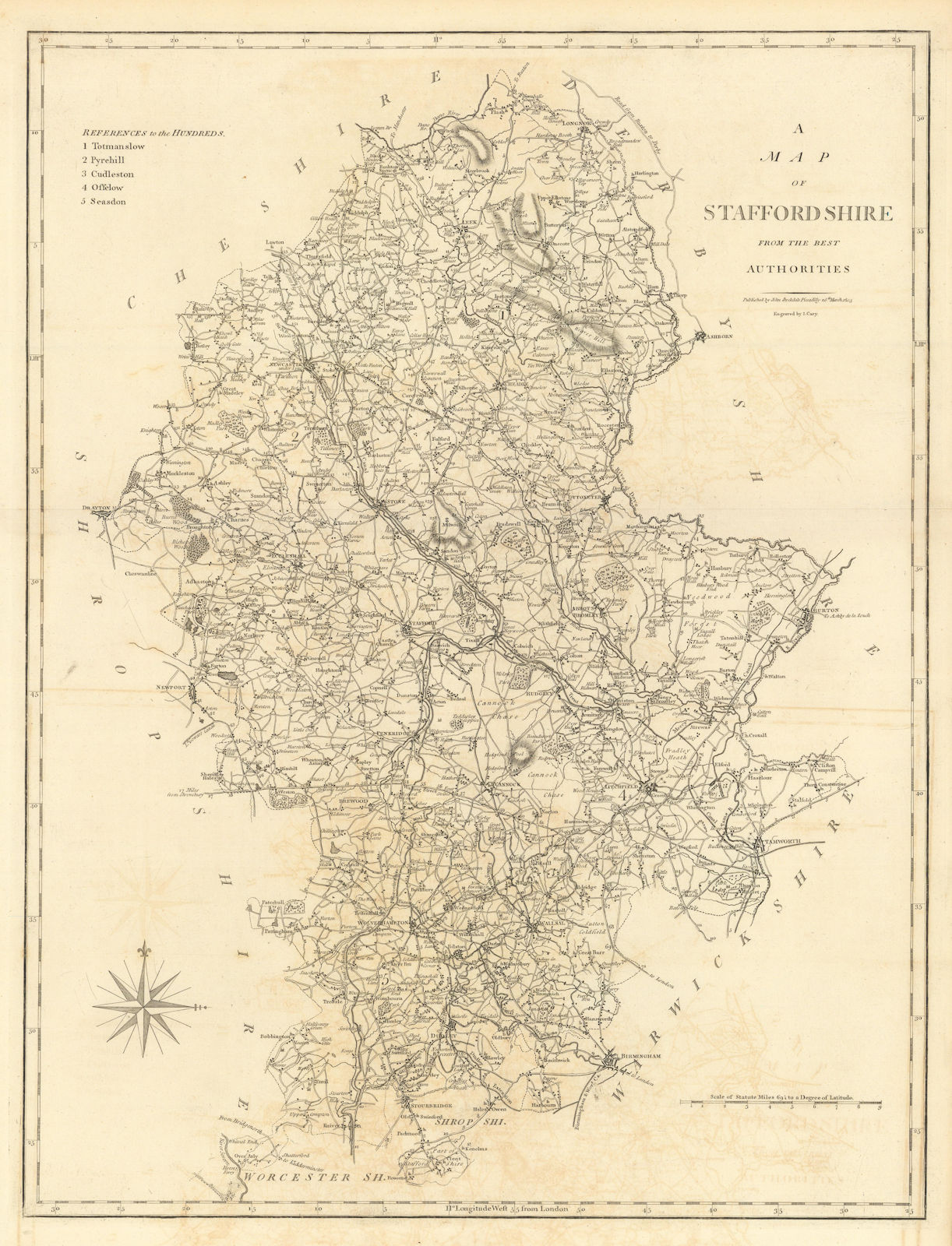 Associate Product "A map of Staffordshire from the best authorities". County map. CARY 1806