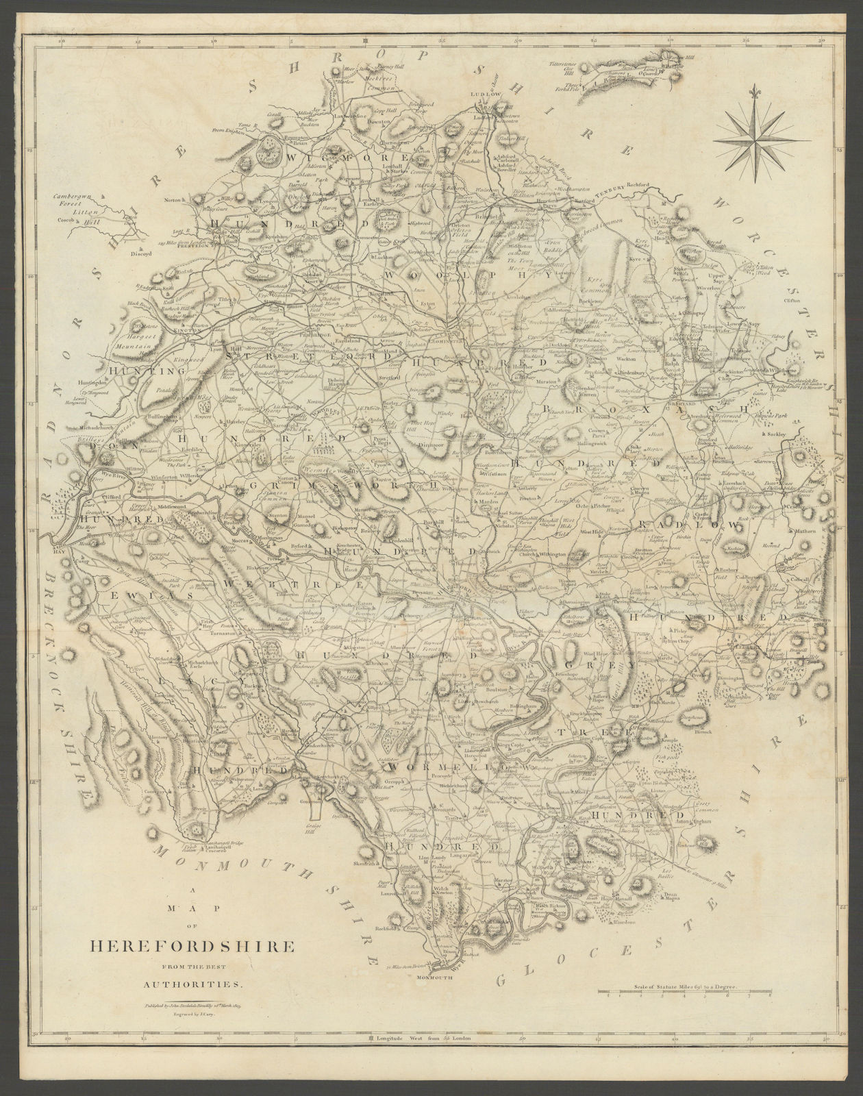 Associate Product "A map of Herefordshire from the best authorities". County map. CARY 1806