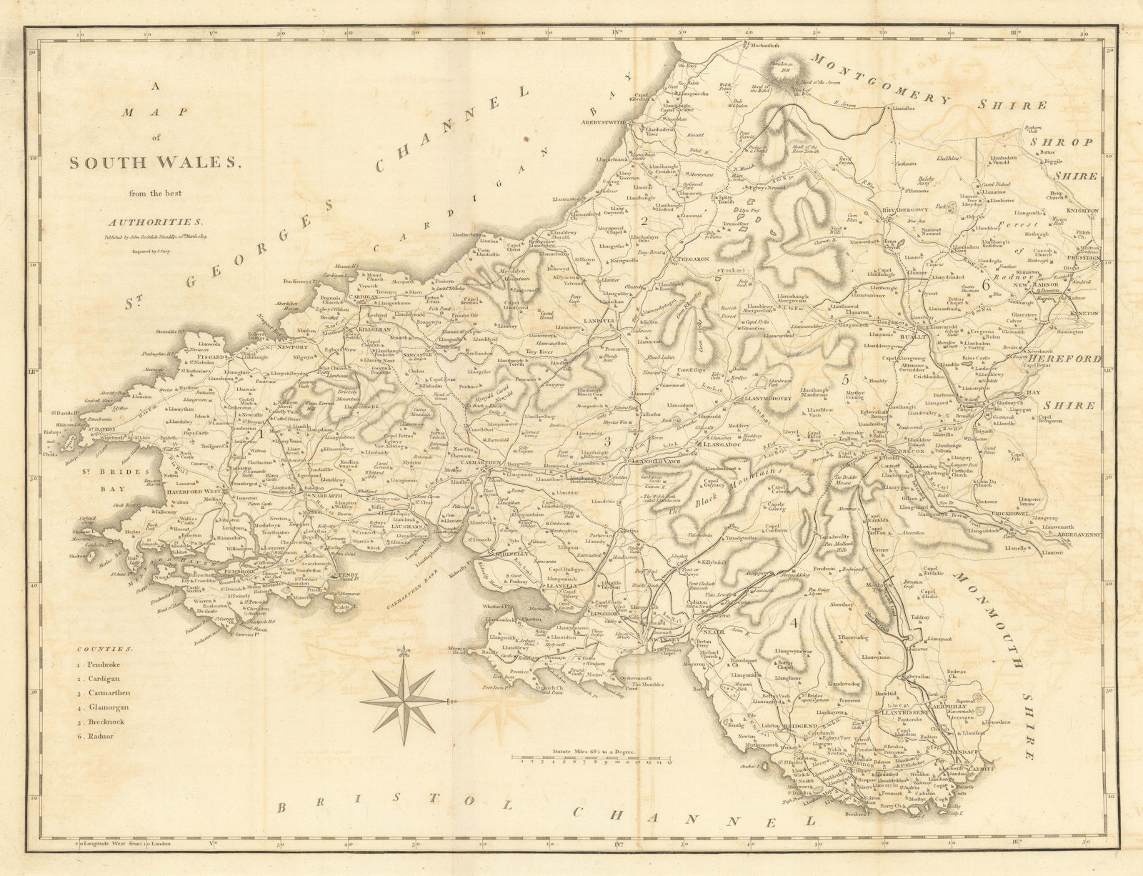 Associate Product "A map of South Wales from the best authorities". CARY 1806 old antique