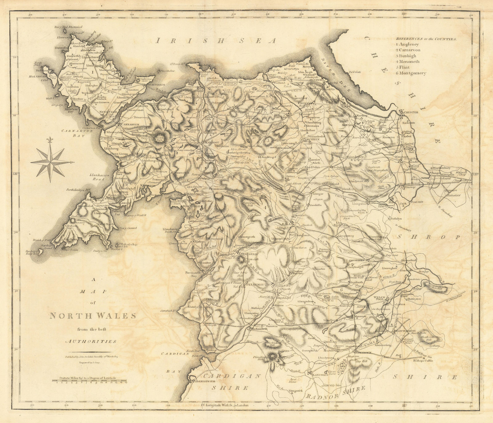 Associate Product "A map of North Wales from the best authorities". CARY 1806 old antique