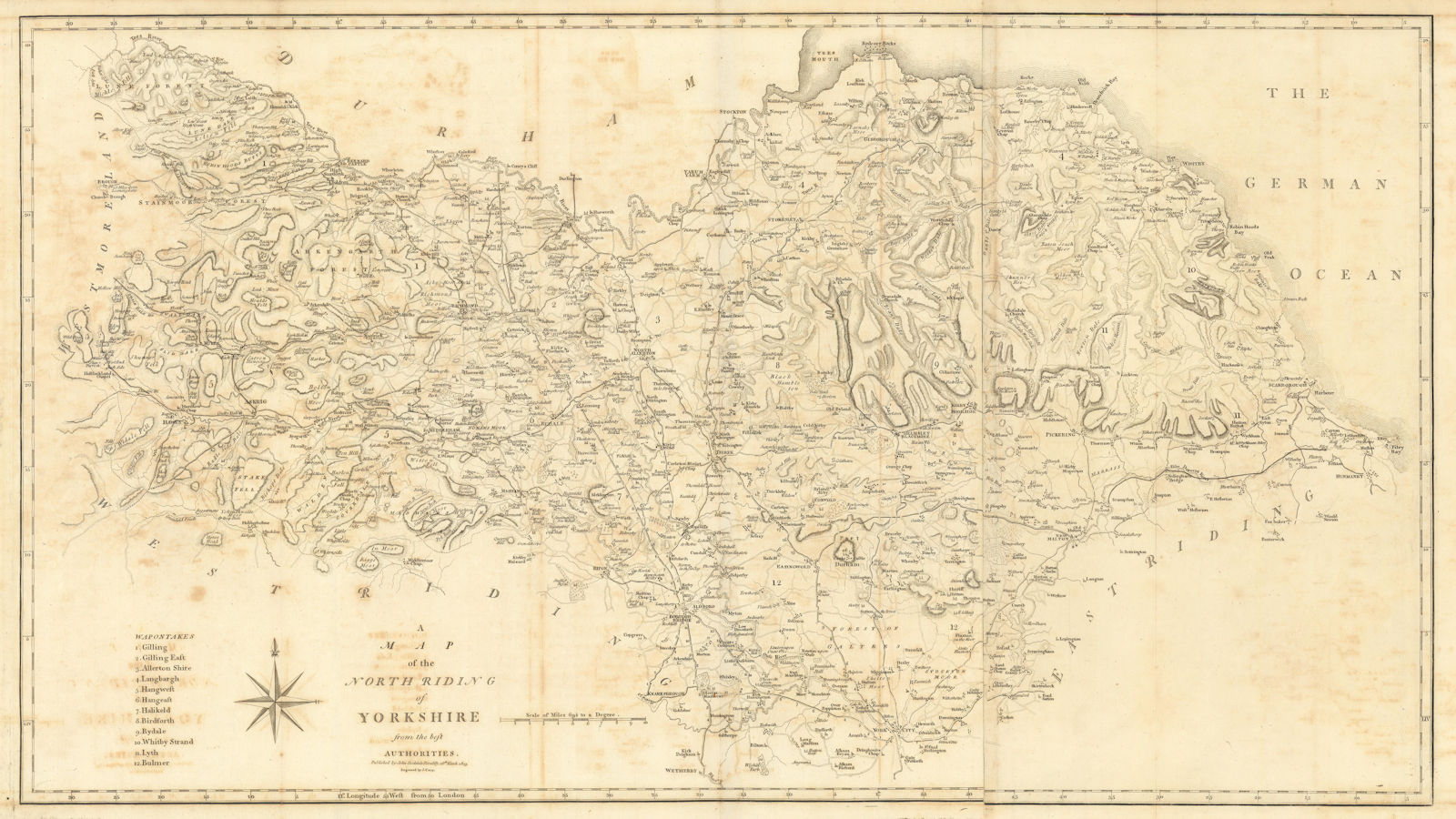 Associate Product "A map of the North Riding of Yorkshire" by John Cary. County map 1806 old