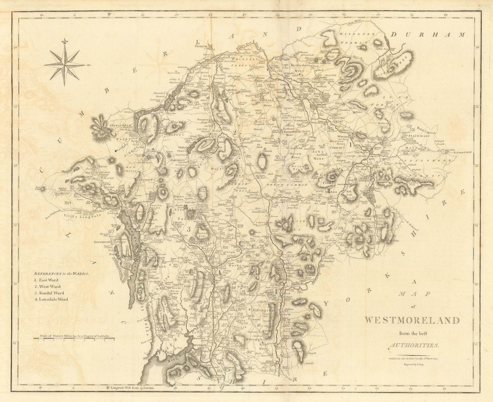 Associate Product "A map of Westmoreland from the best authorities". County map. CARY 1806