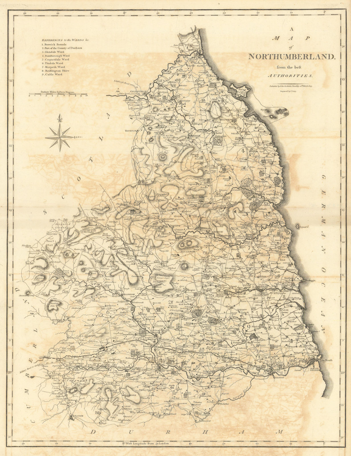 Associate Product "A map of Northumberland from the best authorities". County map. CARY 1806