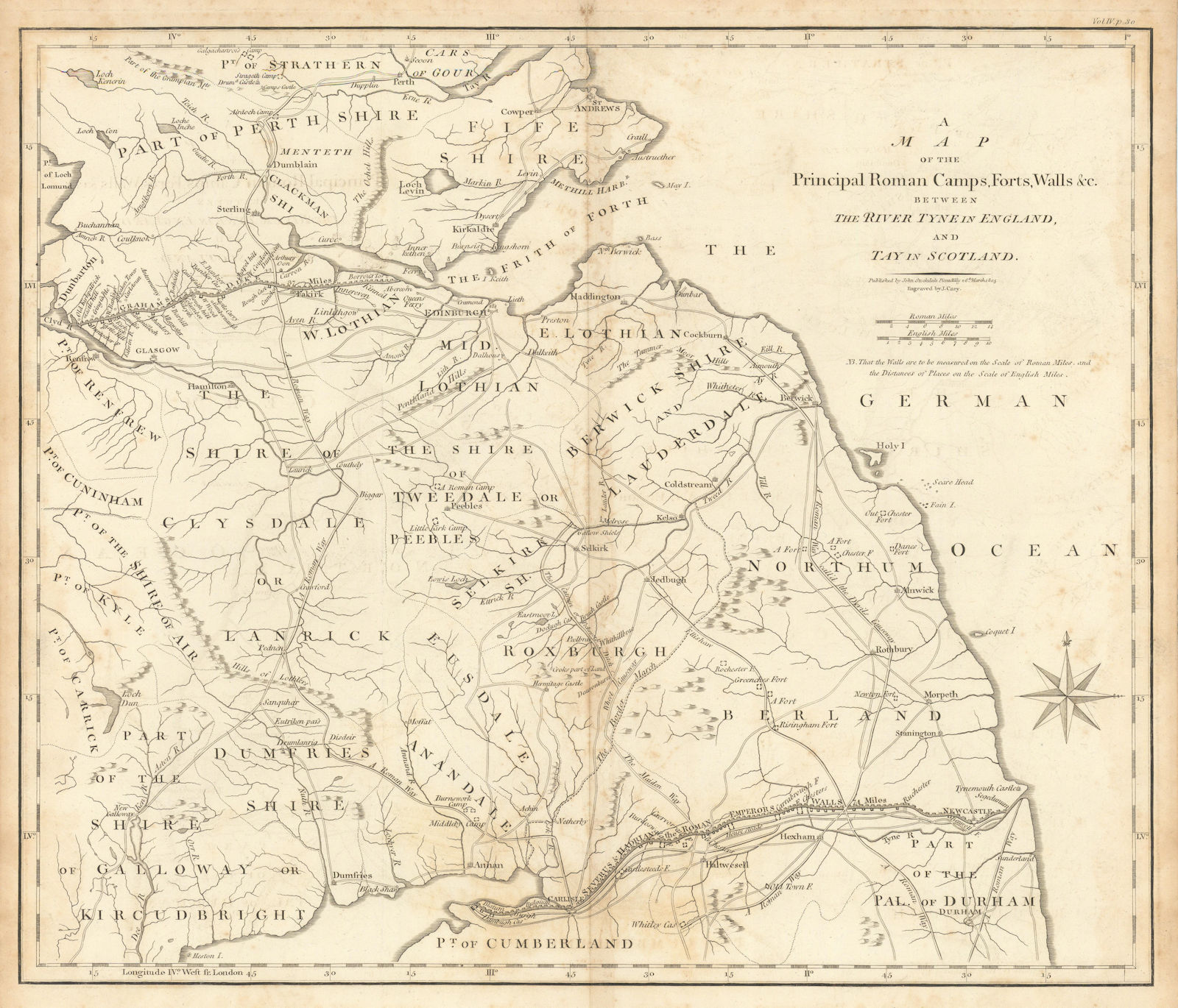 Associate Product Roman Camps Forts Walls SE Scotland. Hadrian's & Antonine Walls. CARY 1806 map