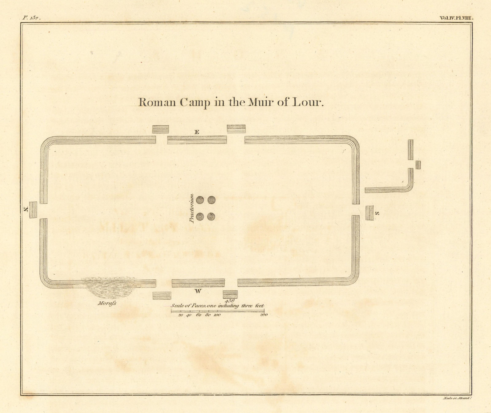 "Roman Camp in the Muir of Lour". Kirkbuddo, Forfar, Scotland 1806 old map